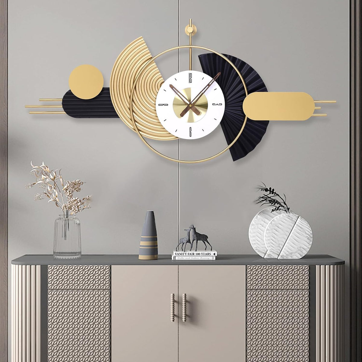 39x18 Inch Modern Decorative Wall Clock Battery Operated, Unique Silent Non-Ticking Large Clocks for Living Room