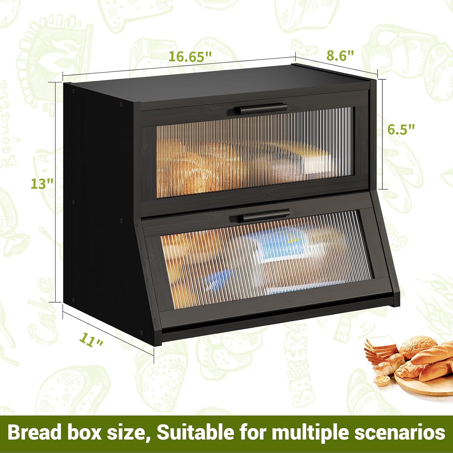 BMOSU Large Bread Box Double Layer Bamboo Bread Box for Kitchen Counter Container Farmhouse Bread Holder Capacity Bread