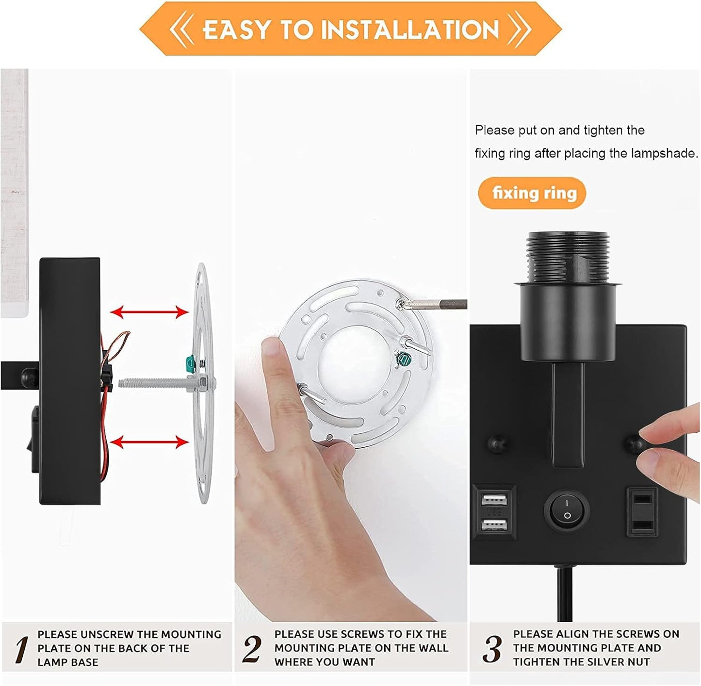 HAITRAL Wall Sconces Plug in with Bulbs - Wall Lamps for Bedroom with USB and Outlet,Sconces Wall Decor Set of 2 with
