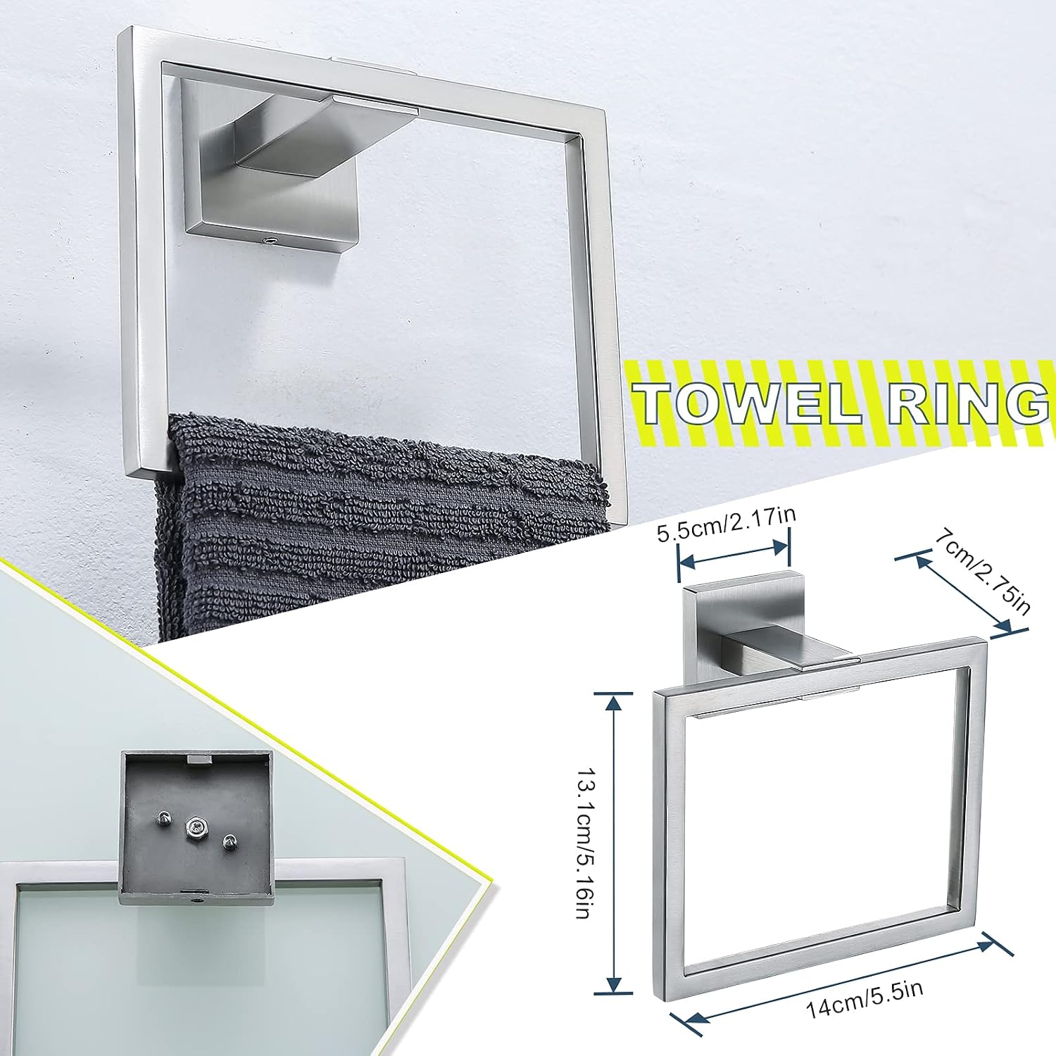Brushed 4-Piece Bathroom Hardware Set Premium Stainless Steel Bath Towel Bar Sets Wall Mounted Square Bathroom