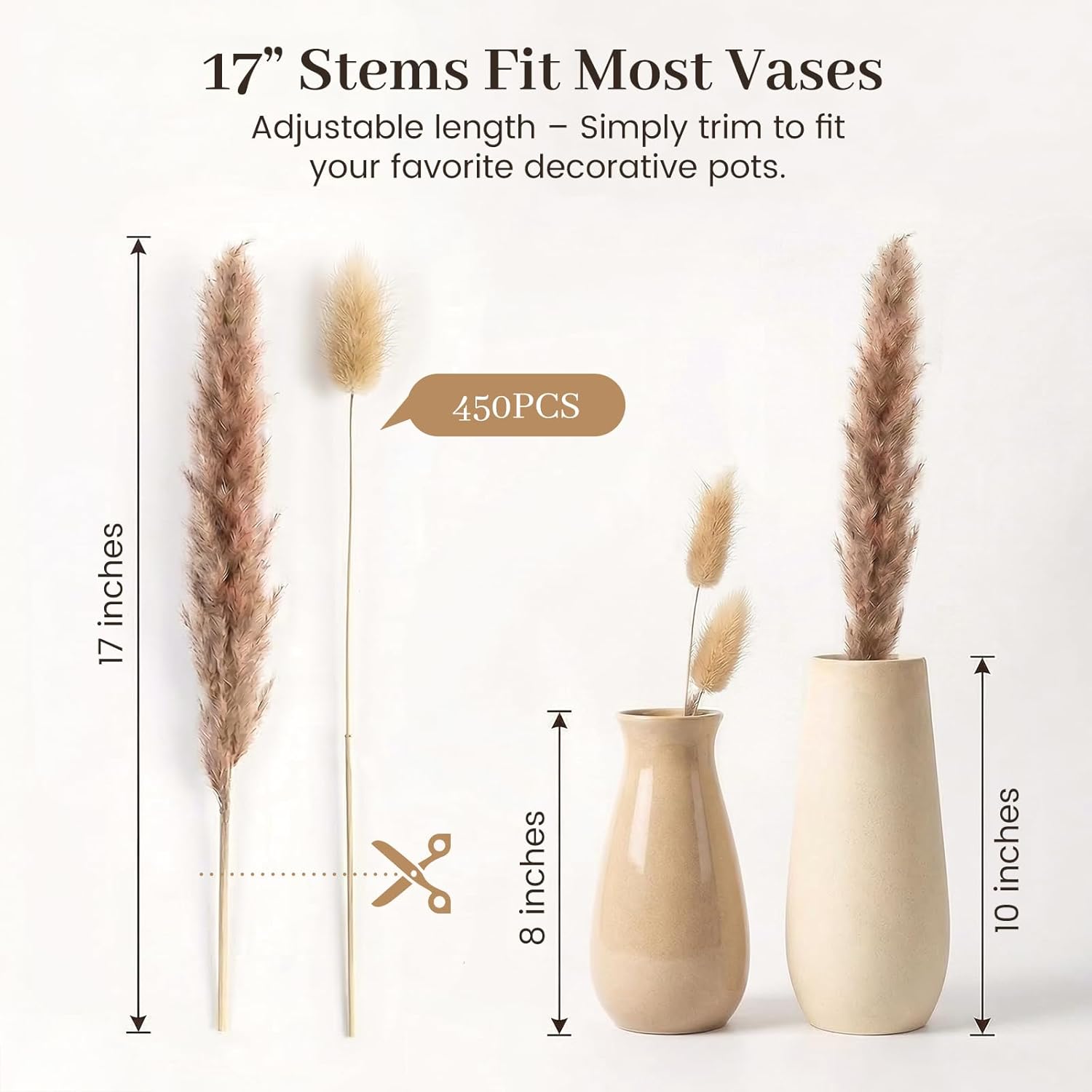 Home Vase & / Dried Flower Filler for Centerpieces / Natural / Set of 450