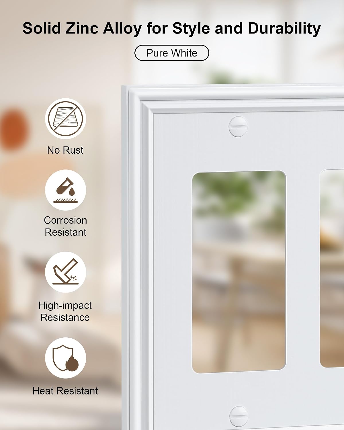 2-Pack Zinc Alloy Tripple Decorator Outlet Cover Plate, Solid Switch Cover | Durable Wall Plates for Electrical