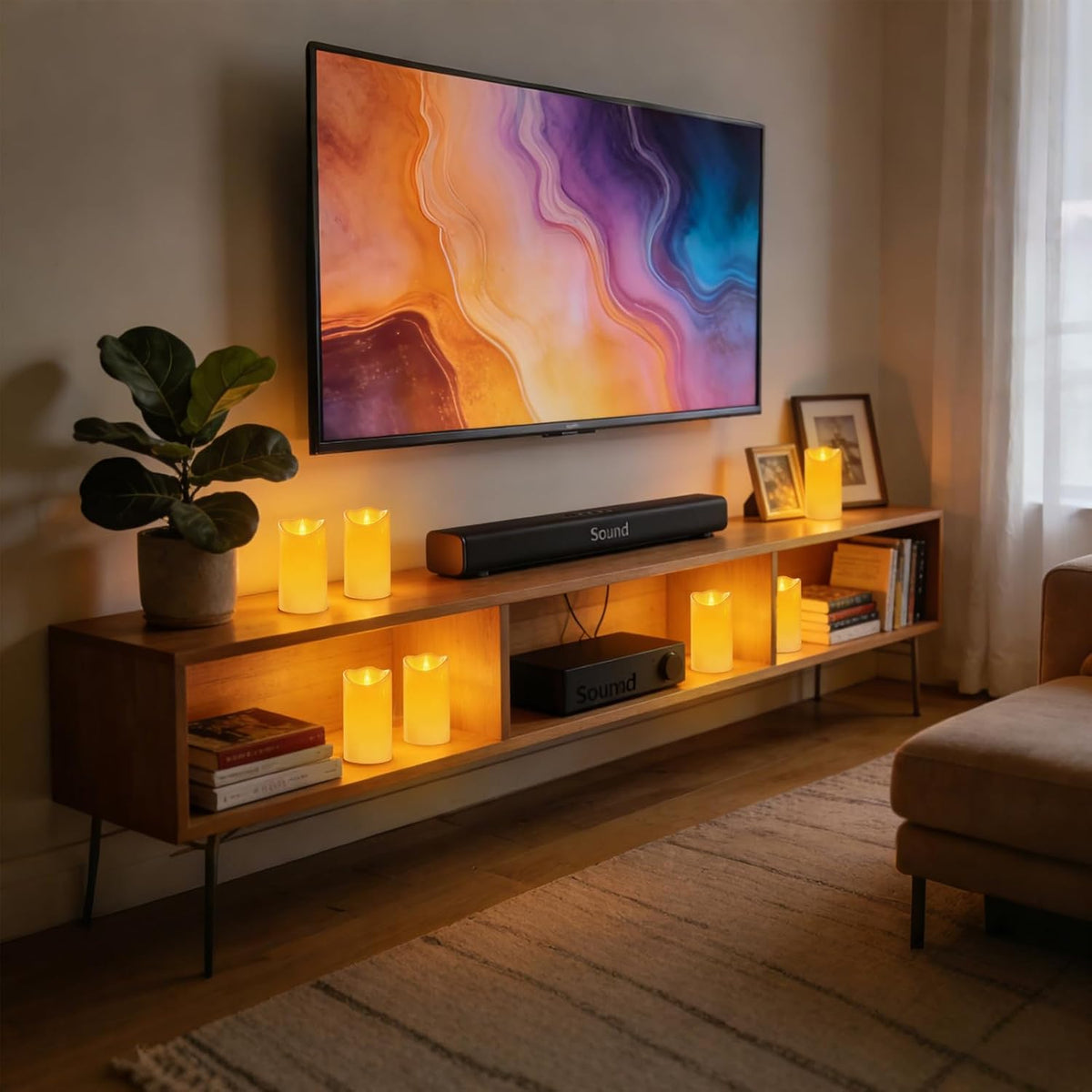 Bulk Set of 12 Outdoor Flameless Candles, Patented 3D Dual-LED Resin Pillars with 2 Remotes, Waterproof Non-Melting