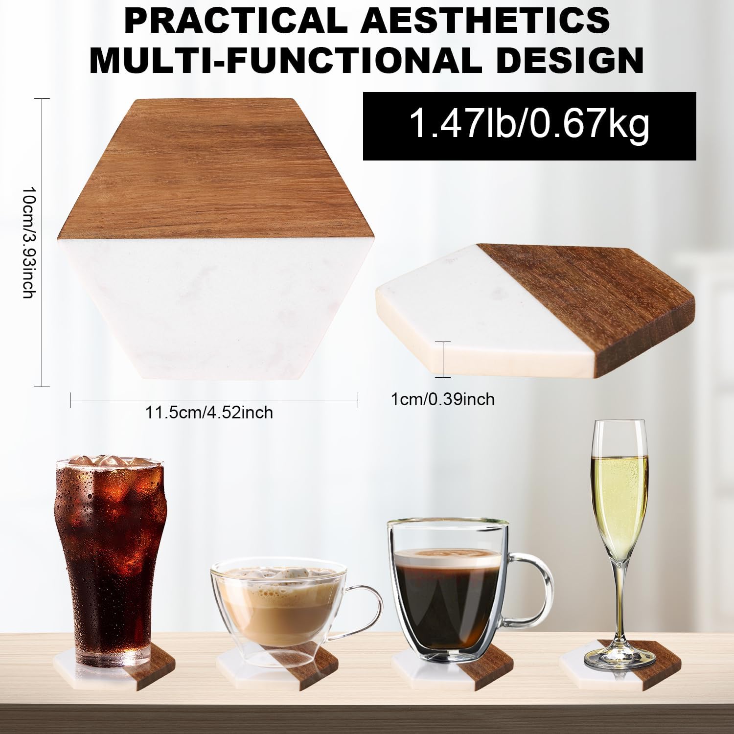 Marble Wood Coasters / White / Set of 4