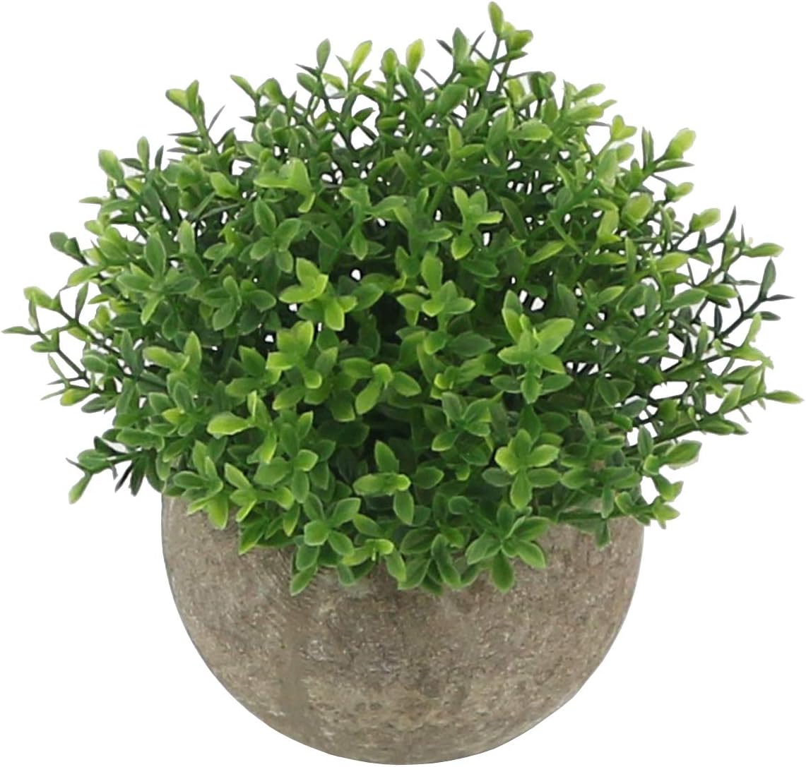 Mini Plastic Faux Plants in Pot/Small Topiary Shrubs Fake Greenery / Green Leaf
