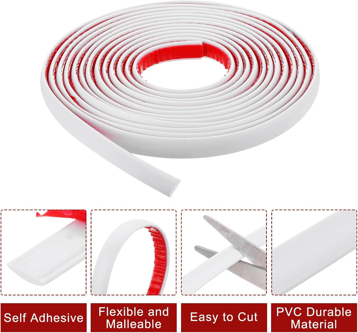 Flexible Wall Molding Trim Waterproof Self-Adhesive Wall Trim for Mirror / 0.5 x 16.4 / Ft / White