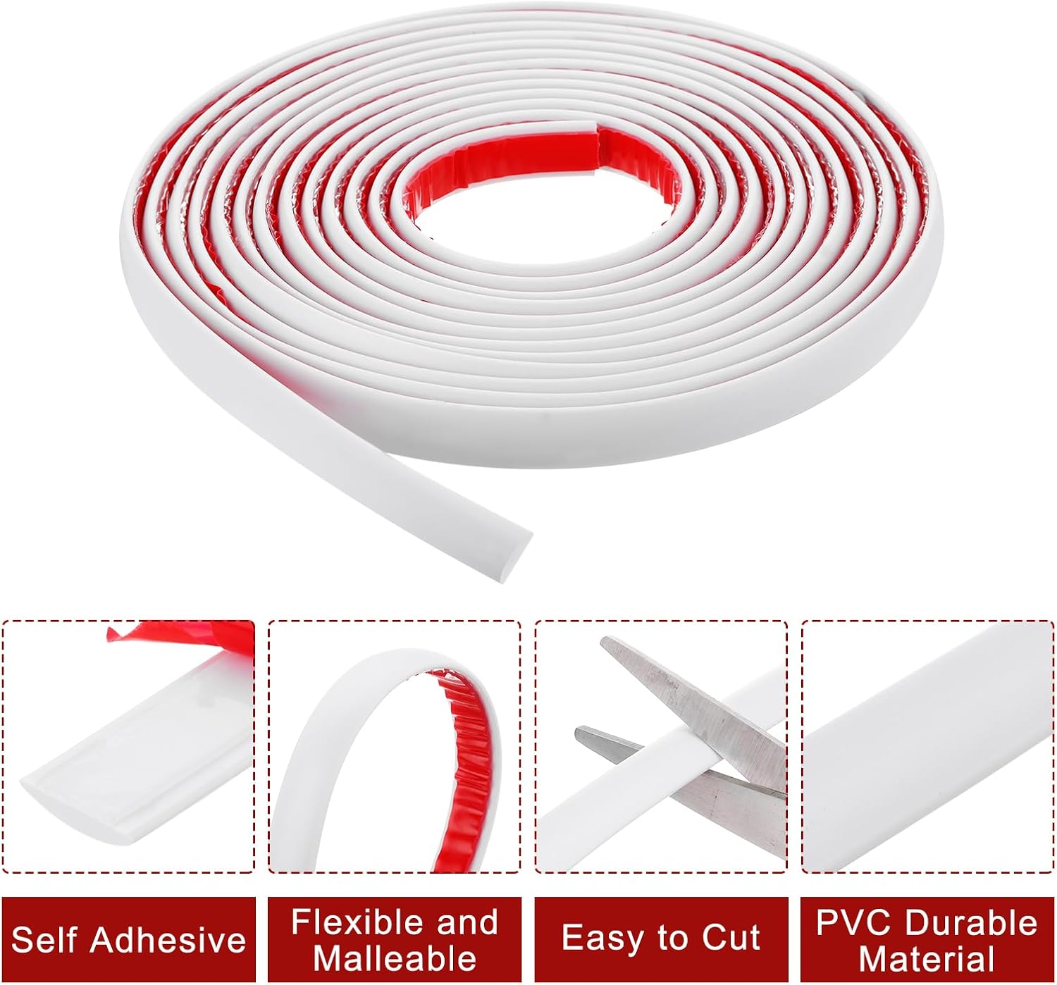 Flexible Wall Molding Trim Waterproof Self-Adhesive Wall Trim for Mirror / 0.5 x 16.4 / Ft / White