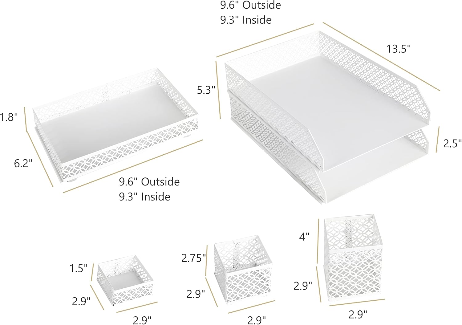 BLU MONACO | White Desk Organizer Set | 6 Piece Metal Desk Organizer with Pen Cup, Accessory Trays, and Letter Trays