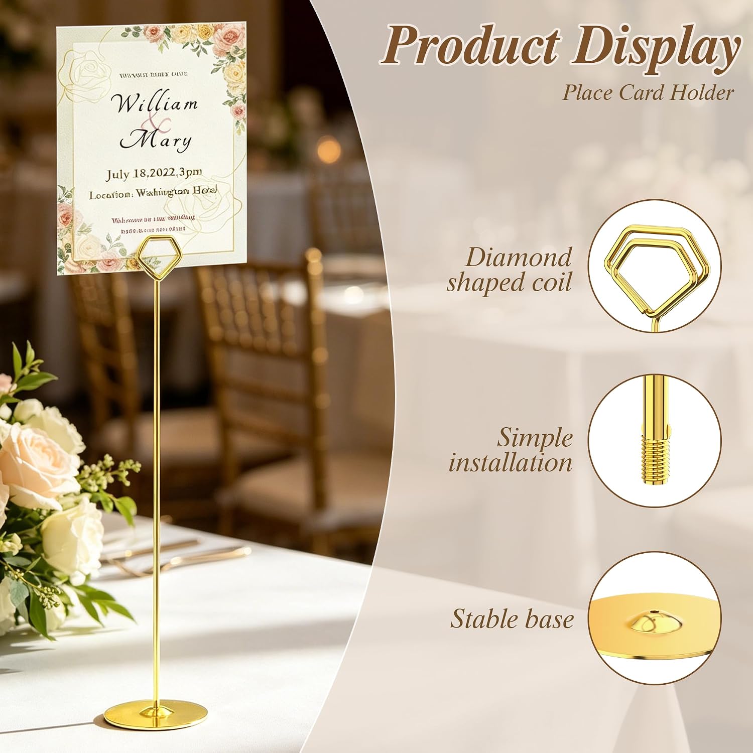 Urban Deco 16PK Table Number Holders 12 Inches Place Card Holder Metal Table Card Holders Picture Holders For Tables
