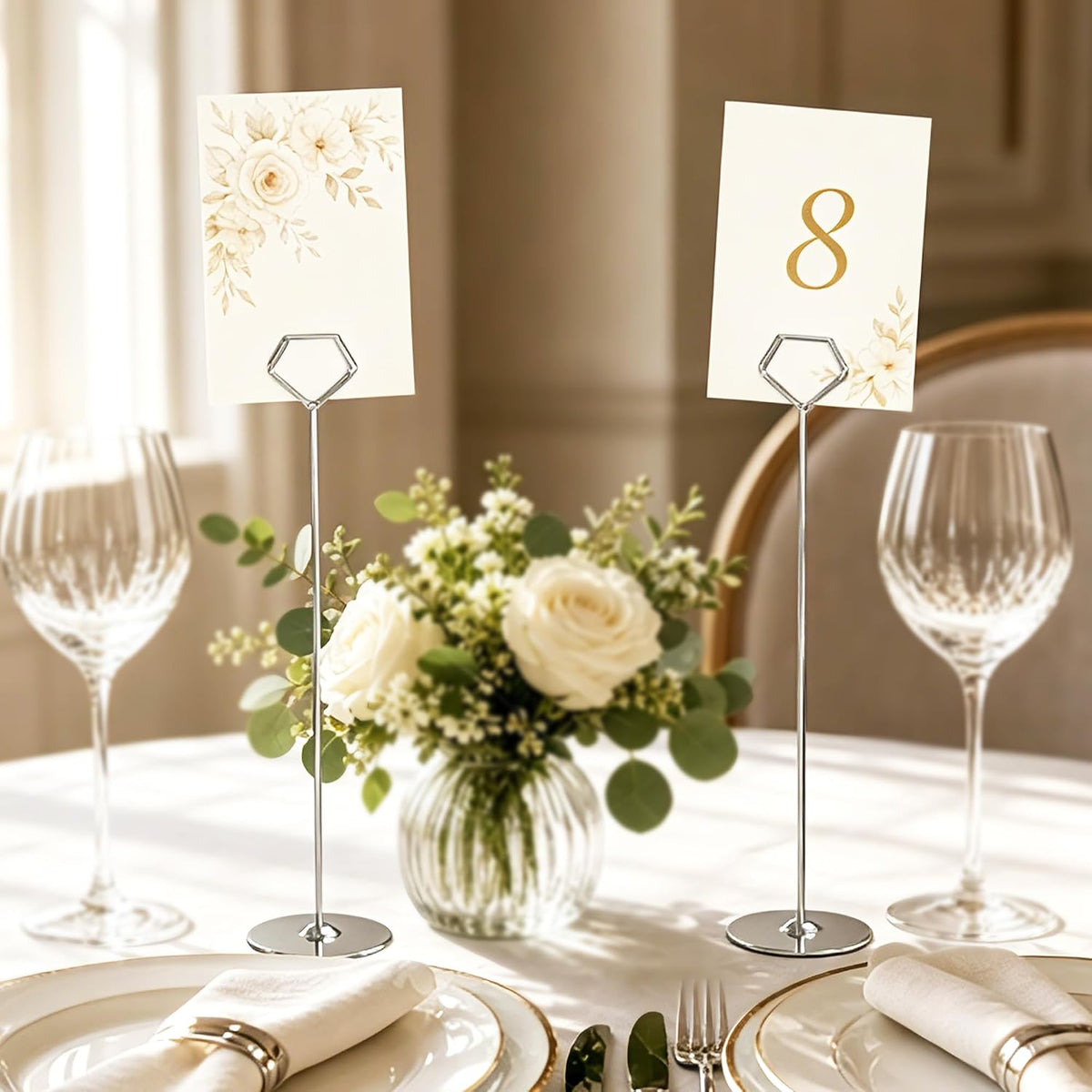 16 Pack 12 Inch Table Number Holders, Silver Diamond Place Card Holders | Steel Table Card Stands for Weddings