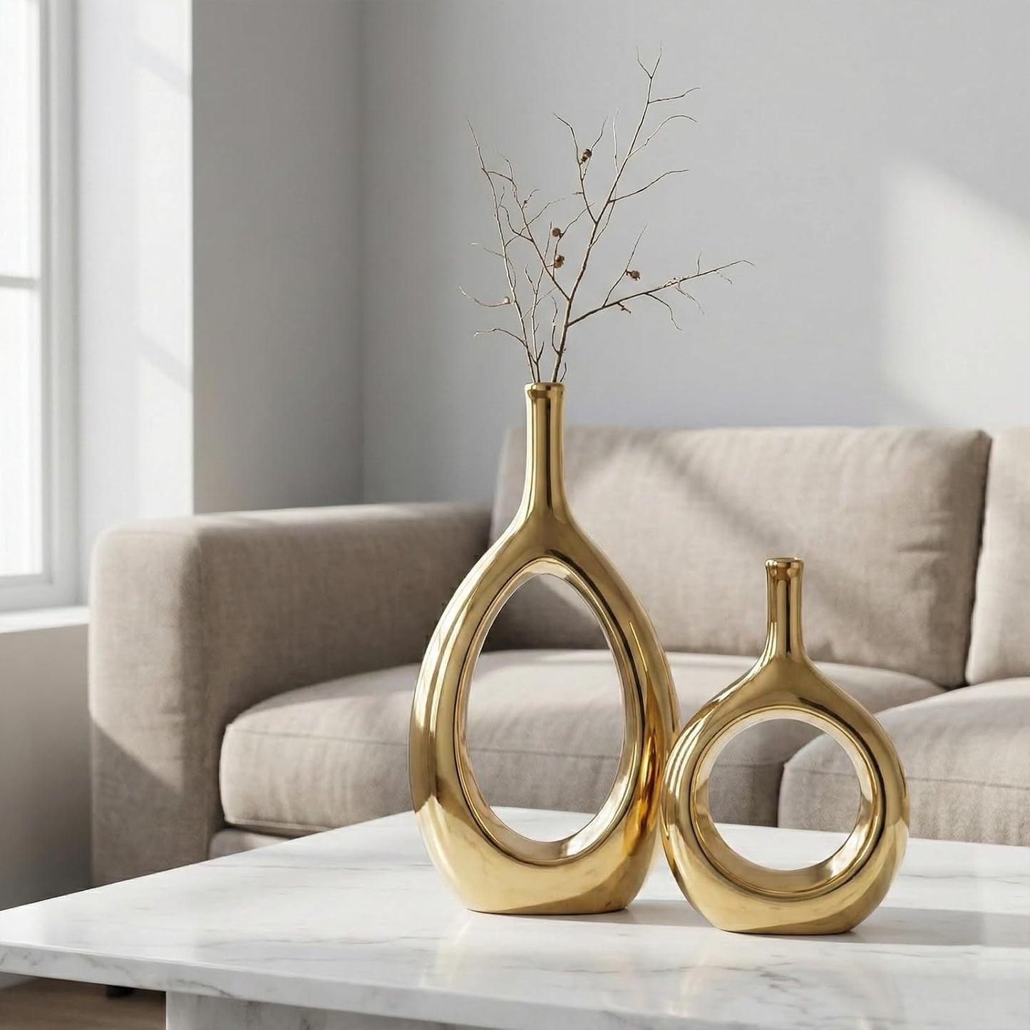 Vase Ceramic Gold Vases Home Decor / Glossy Gold