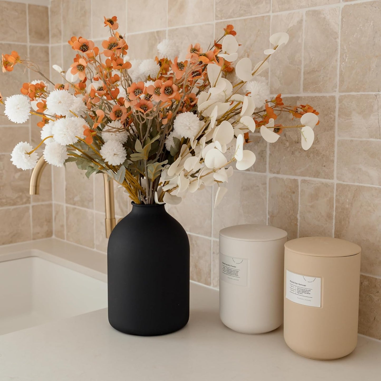 SilkSerenade Large Black Matte Flower Vase / Black Vase