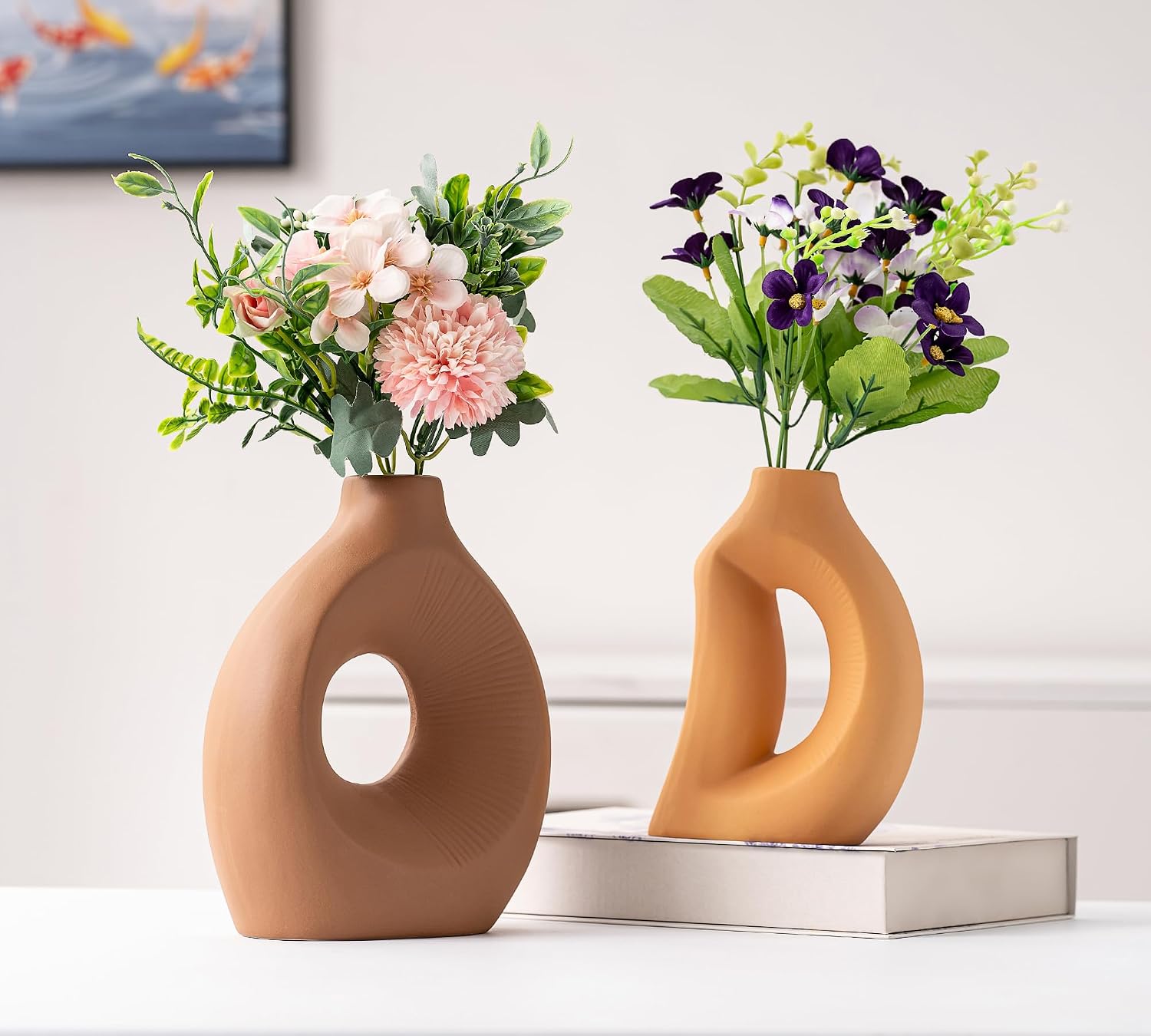 Unique Ceramic Vase / Dark Brown/orange / Set of 2