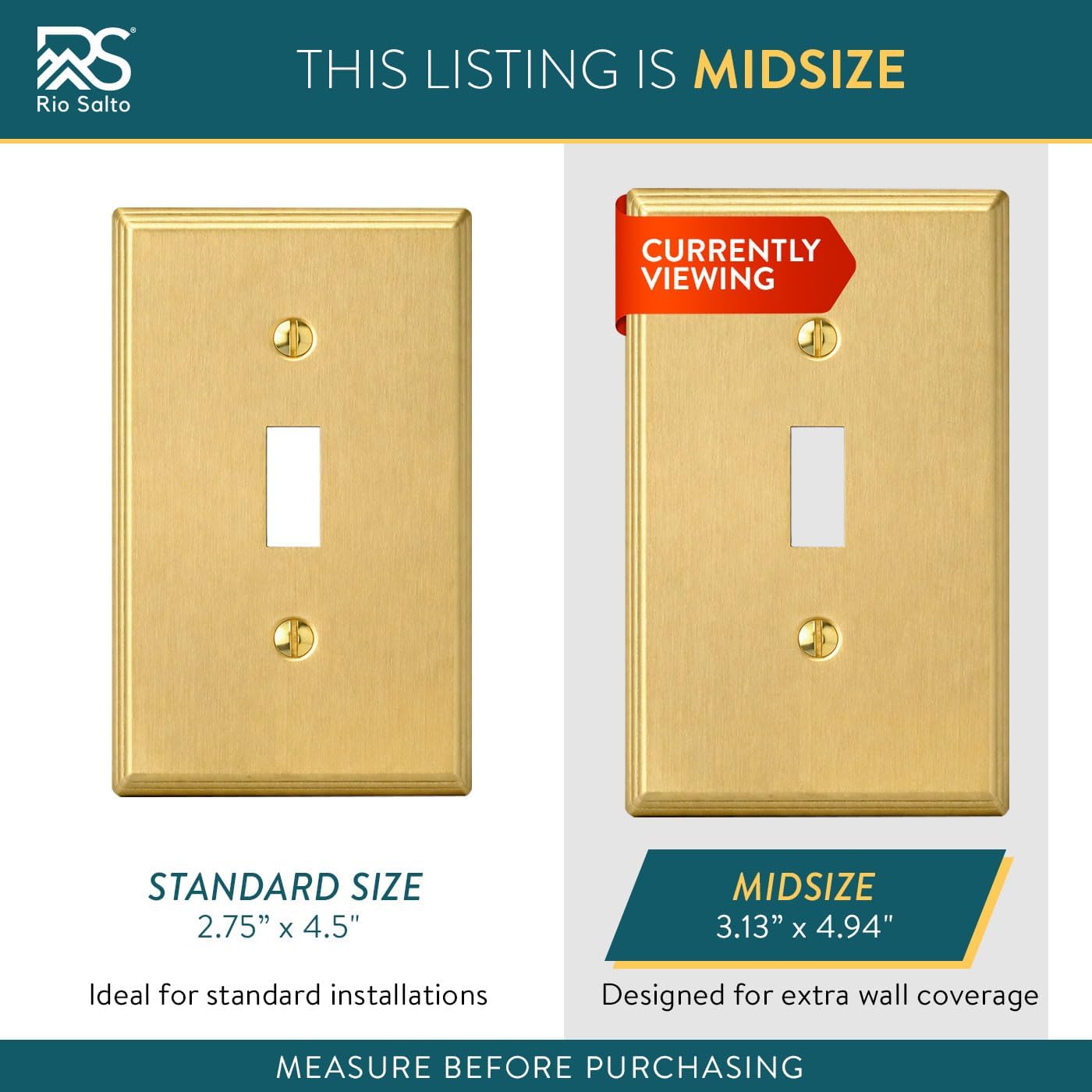 Rio Salto MIDSIZE BRASS Light Switch Plate Outlet Cover Wall Plate – Deco Collection Single Toggle Flip Switch Cover