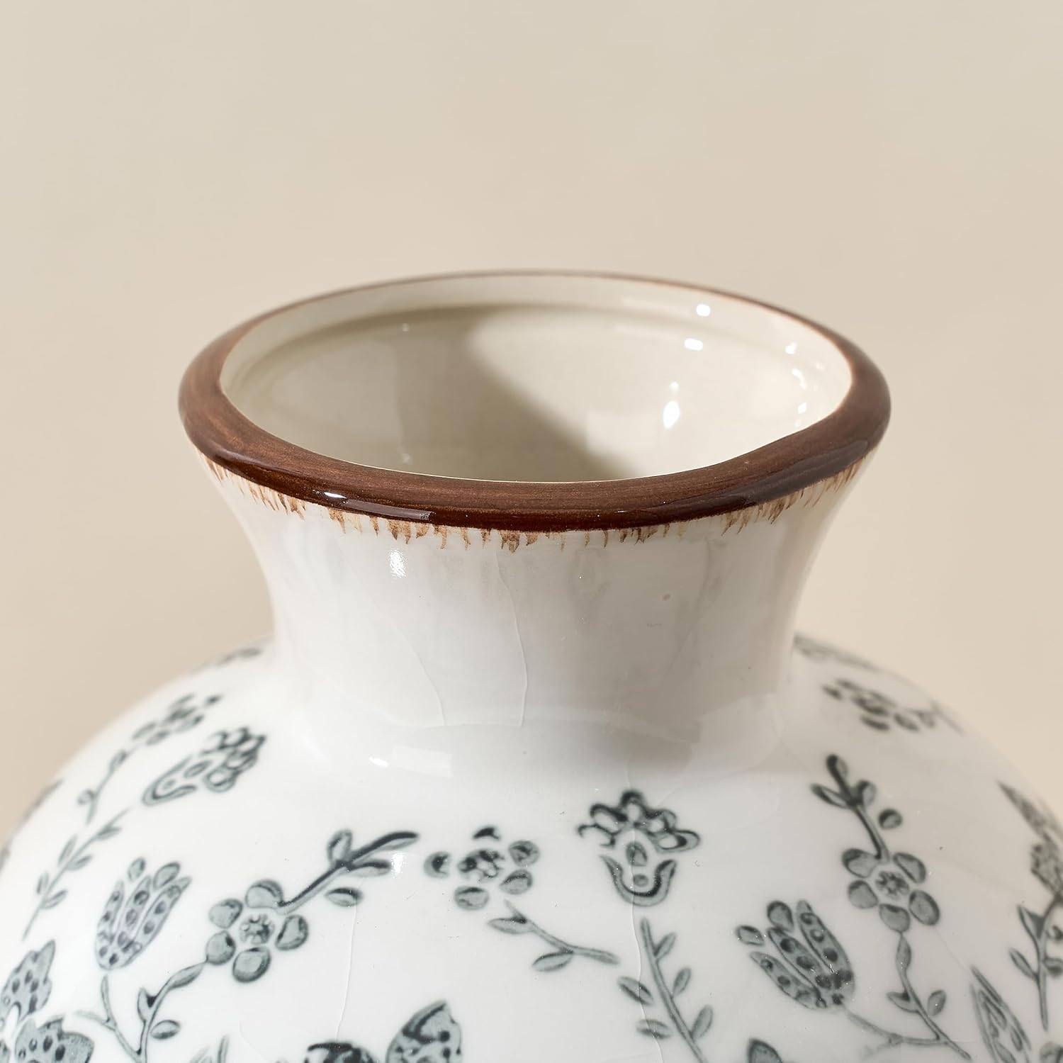 Vintage Rustic Chinoiserie Floral Vase / Gray- 6.73
