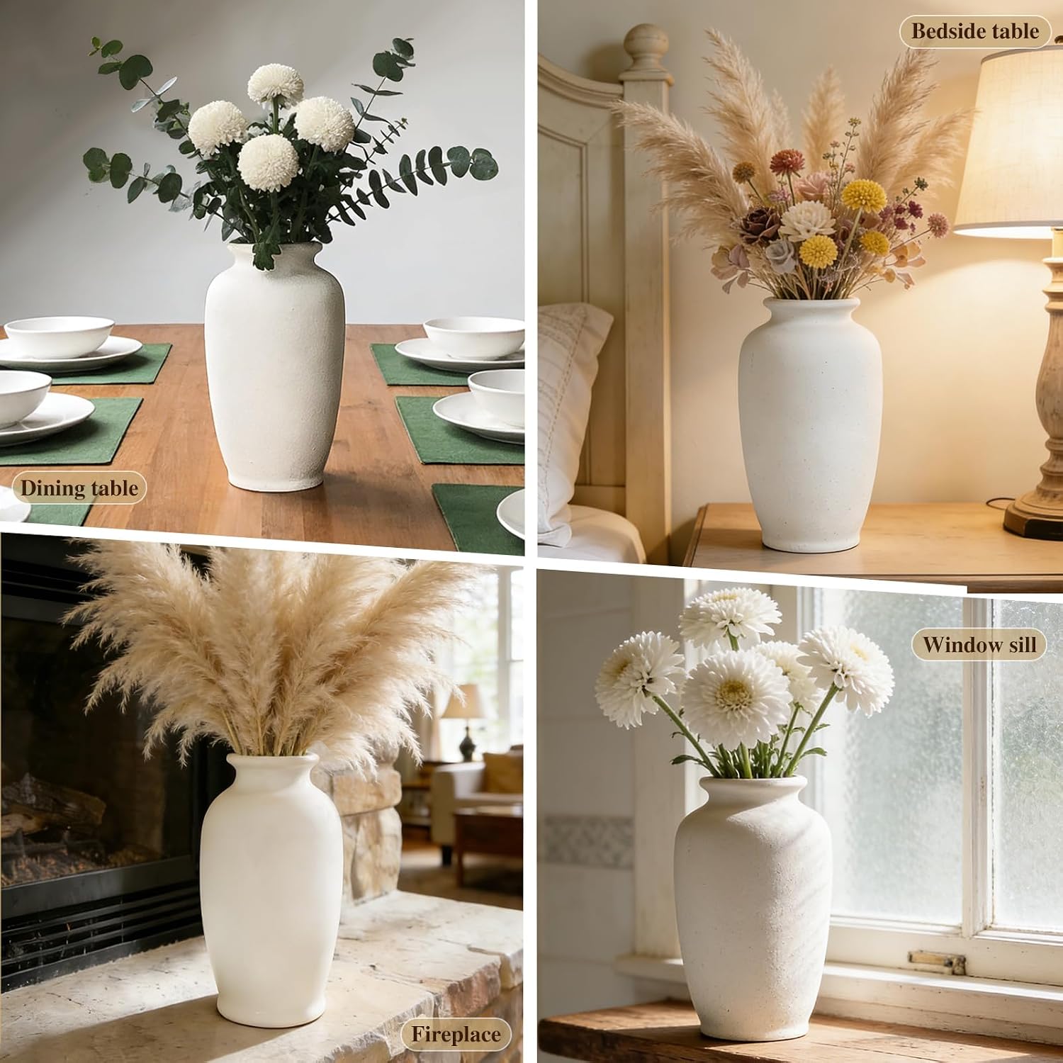White Ceramic Vase-Boho Decorative Vase / White L