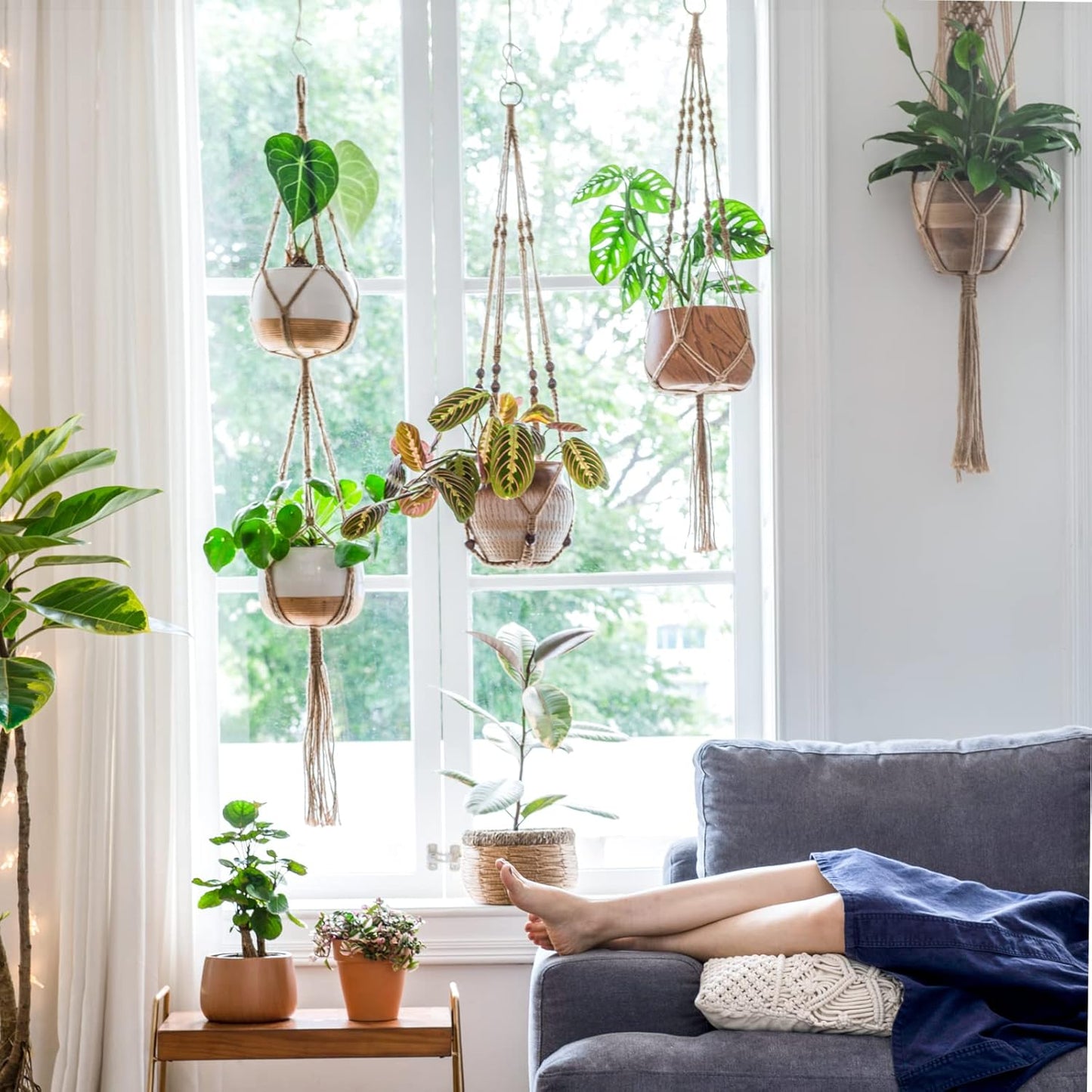 Macrame Plant Hangers Indoor Hanging Planter Basket Wall Decorative Flower Pot / Brown / Set of 4