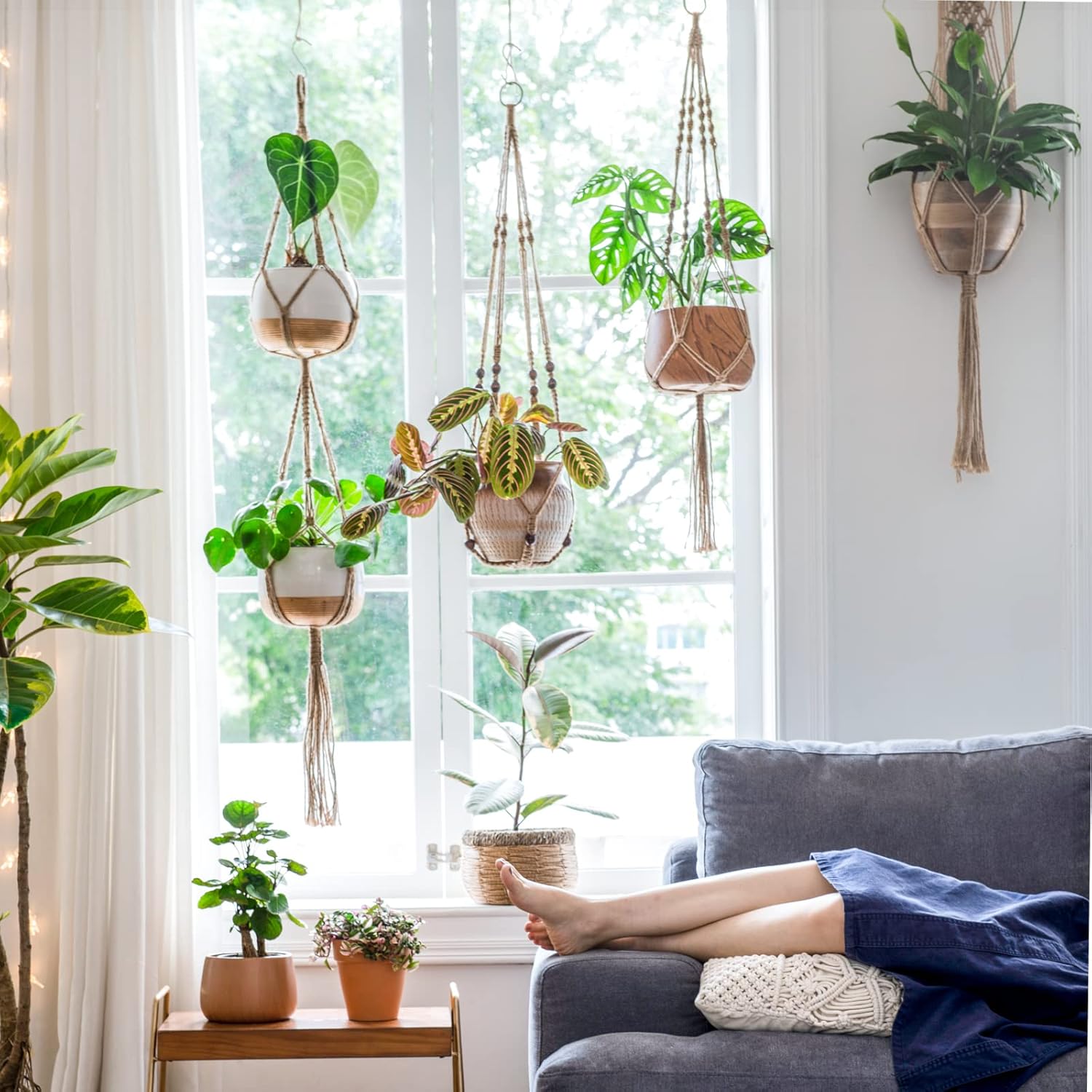 Macrame Plant Hangers Indoor Hanging Planter Basket Wall Decorative Flower Pot / Brown / Set of 4
