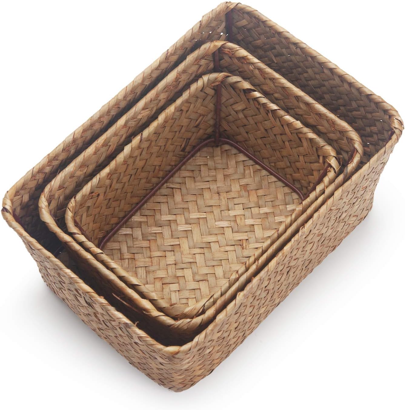 Rectangular Handmade Seagrass Baskets / Set of 3