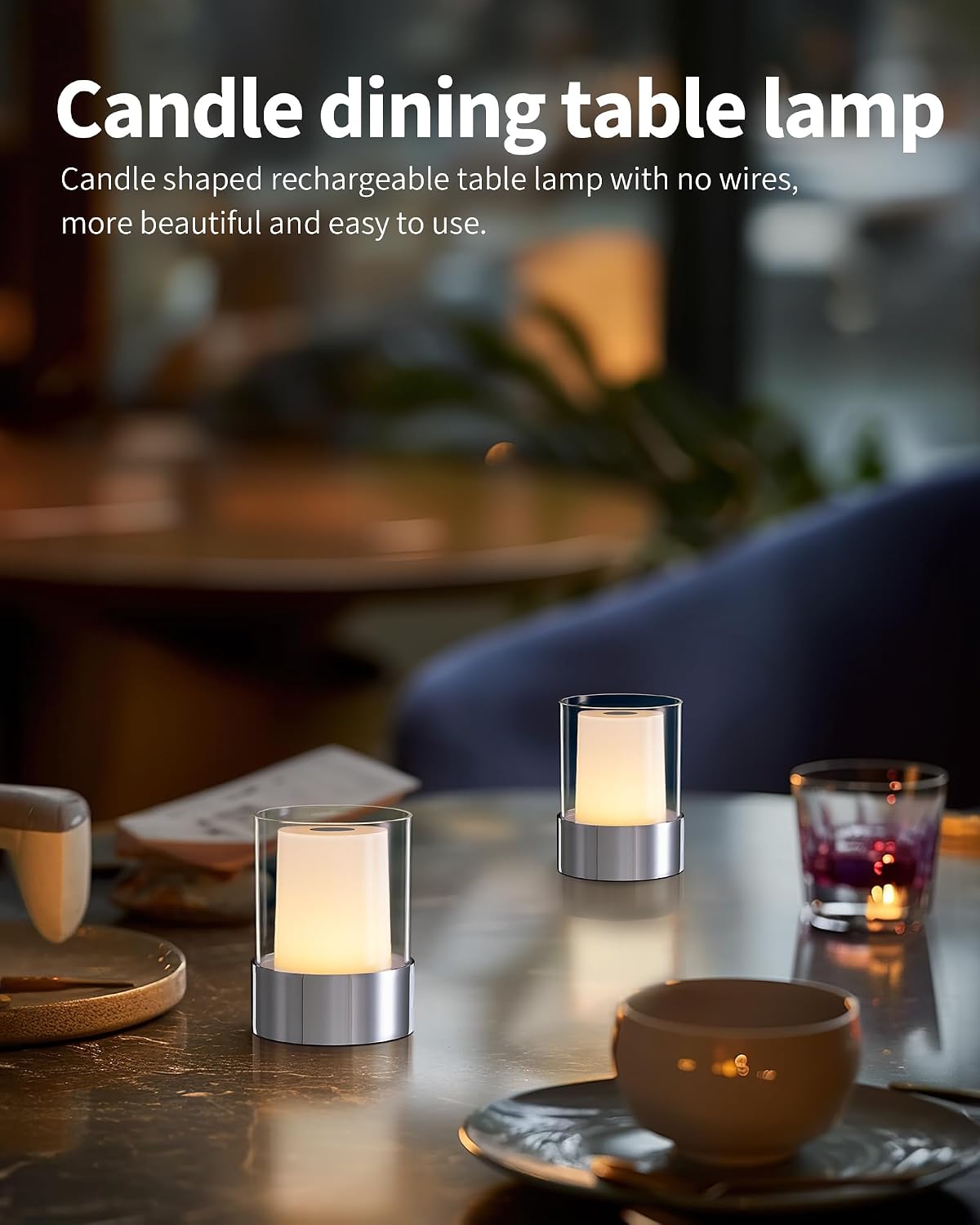 4" Chrome Cordless Table Lamp 2 Pack, Outdoor Rechargeable Lamp | LED, Battery Operated, Portable, Touch Night Light