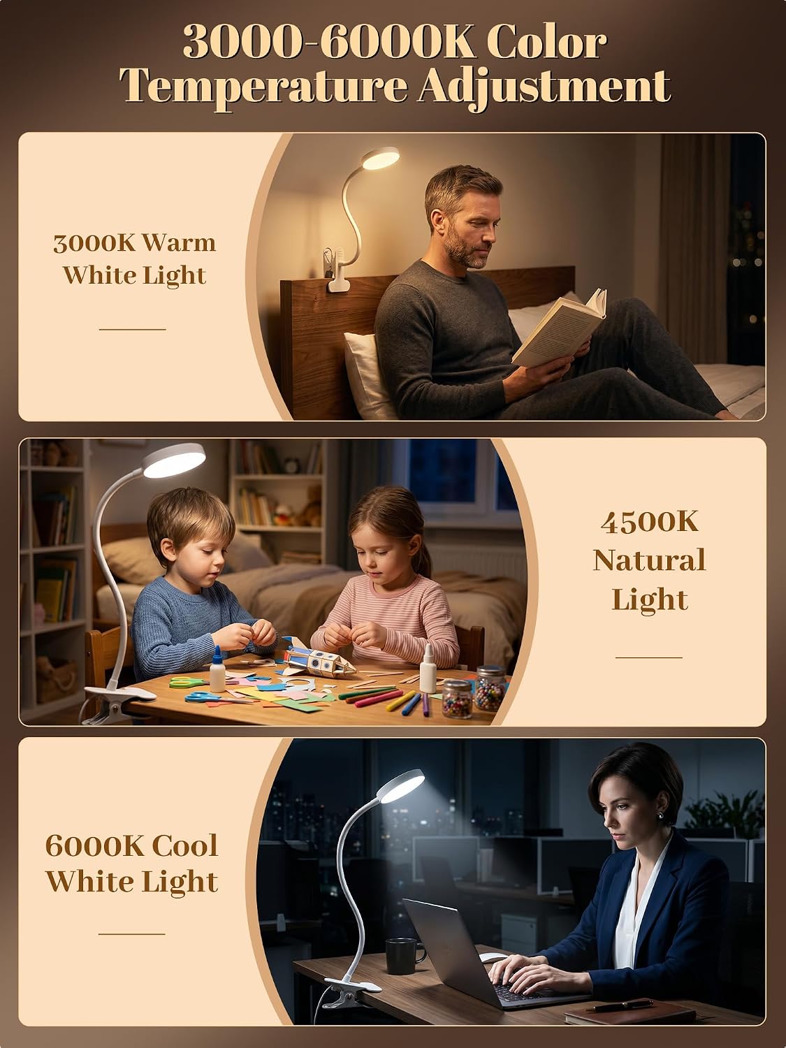 Clip on Light,10 Colors RGB Desk Lamp with Clamp,10 Dimmable Reading Lamp | 500 Lumen Eye-Caring Clip on Lamp,360°