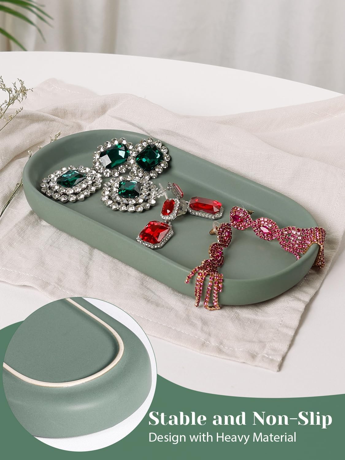 7" Ceramic Bathroom Vanity Tray Set- Bathroom Organizer Countertop Tray / Green / Set of 2