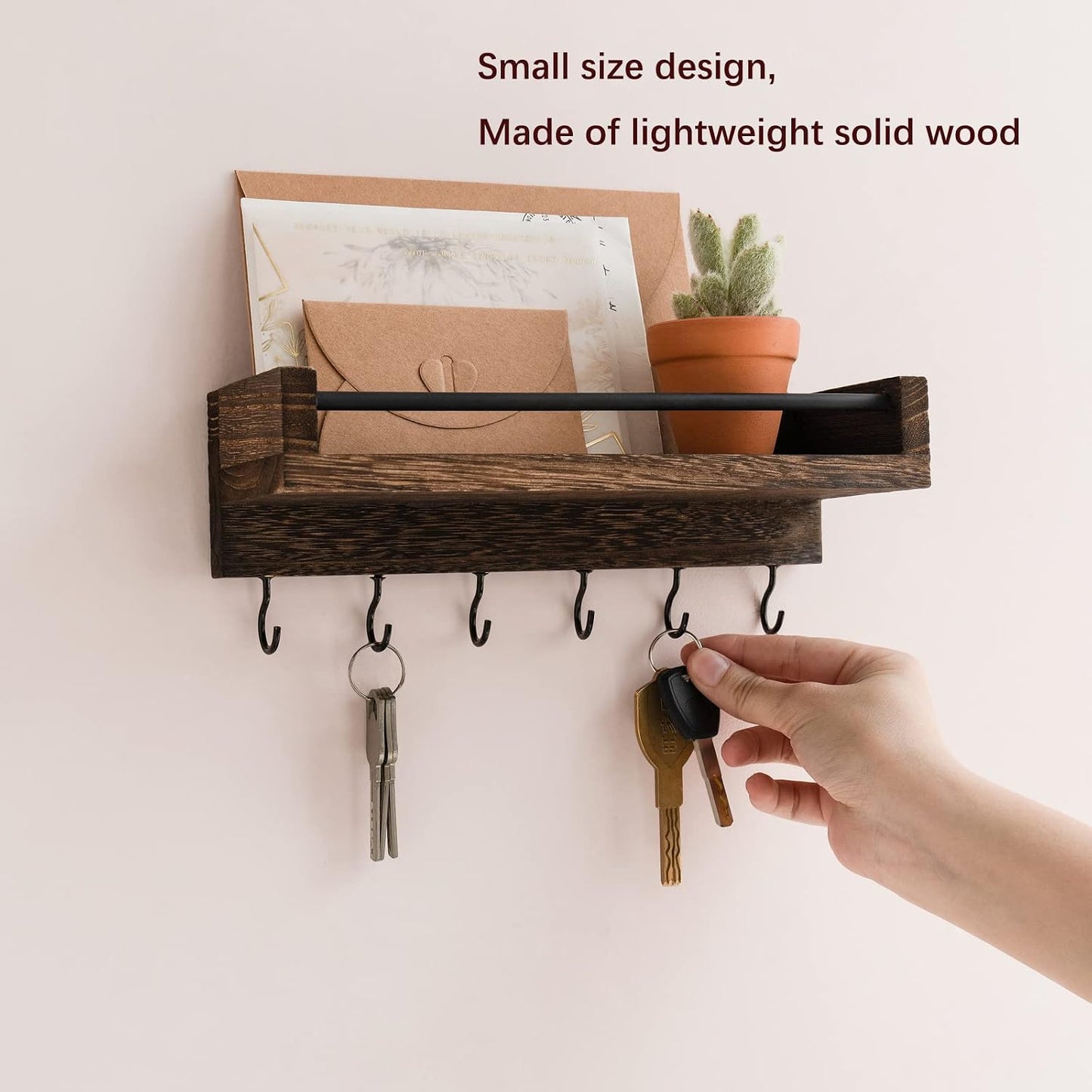 Key Holder / 6 Hooks Decorative Display Keys Hanger / Small / Brown / 9.5 x 3.5 x 2.5