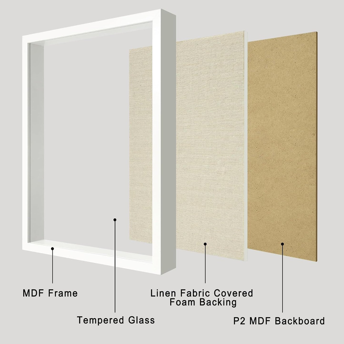 12x16 Large Shadow Box Picture Frame Display Case with Soft Linen Back, White Wooden Memory Shadow Box Frame with