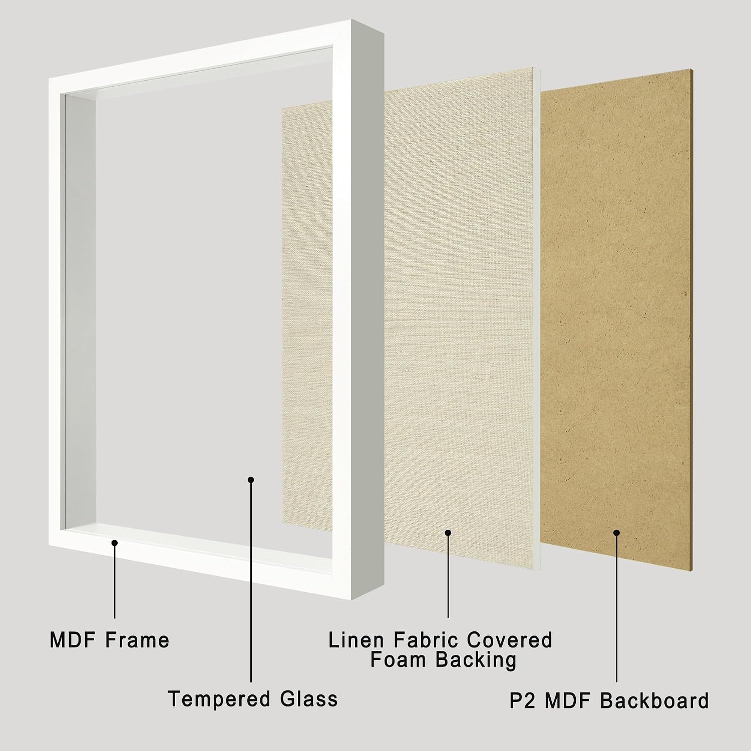 12x16 Large Shadow Box Picture Frame Display Case with Soft Linen Back, White Wooden Memory Shadow Box Frame with