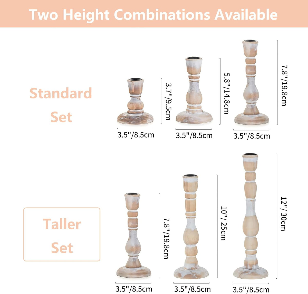 NUPTIO Tall Wooden Taper Candle Holders, Set of 6, Whitewashed | Modern Boho Farmhouse Style, Solid Pine Wood, Rustic