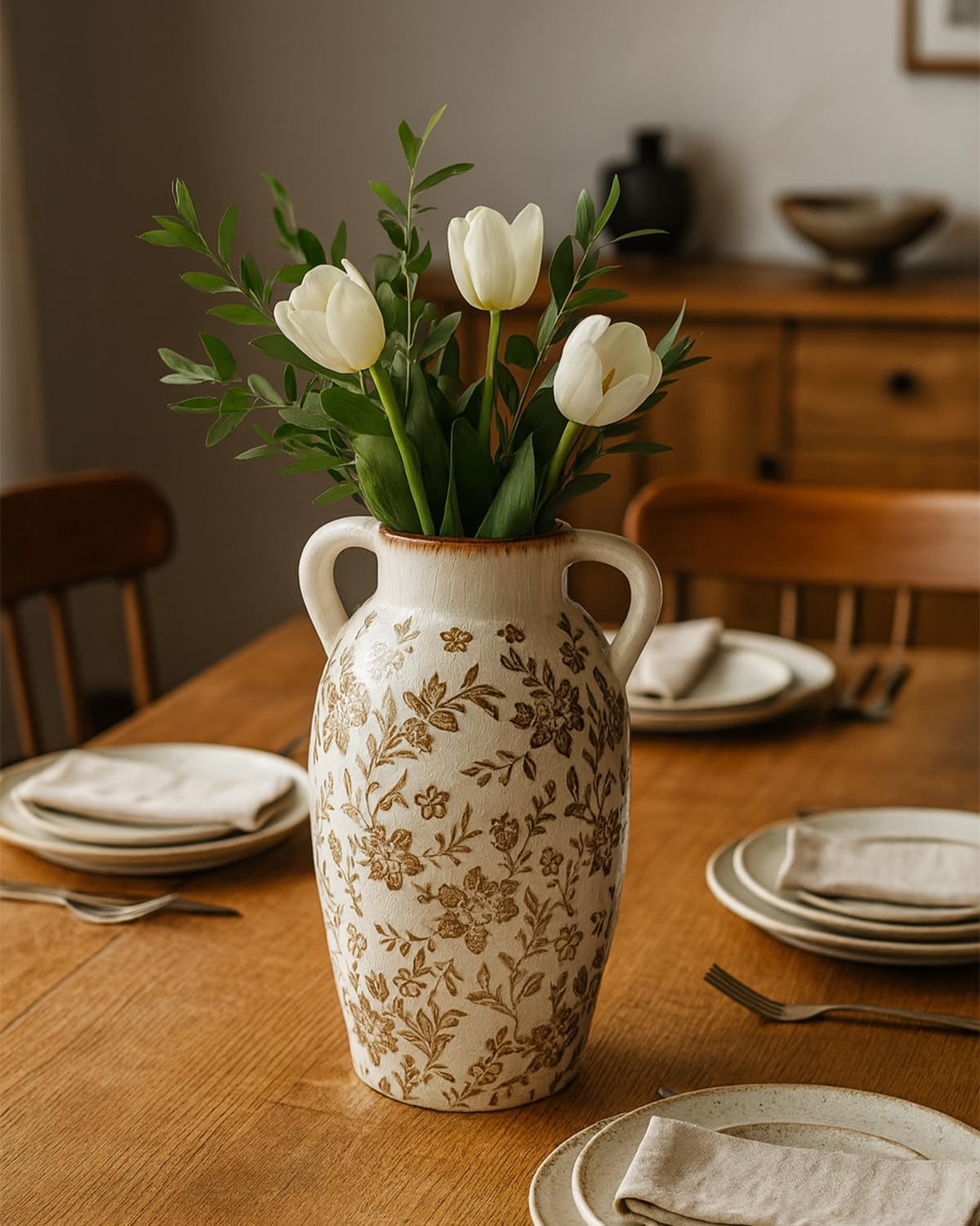 Vintage Ceramic Vase / Brown / 9.45 Inch