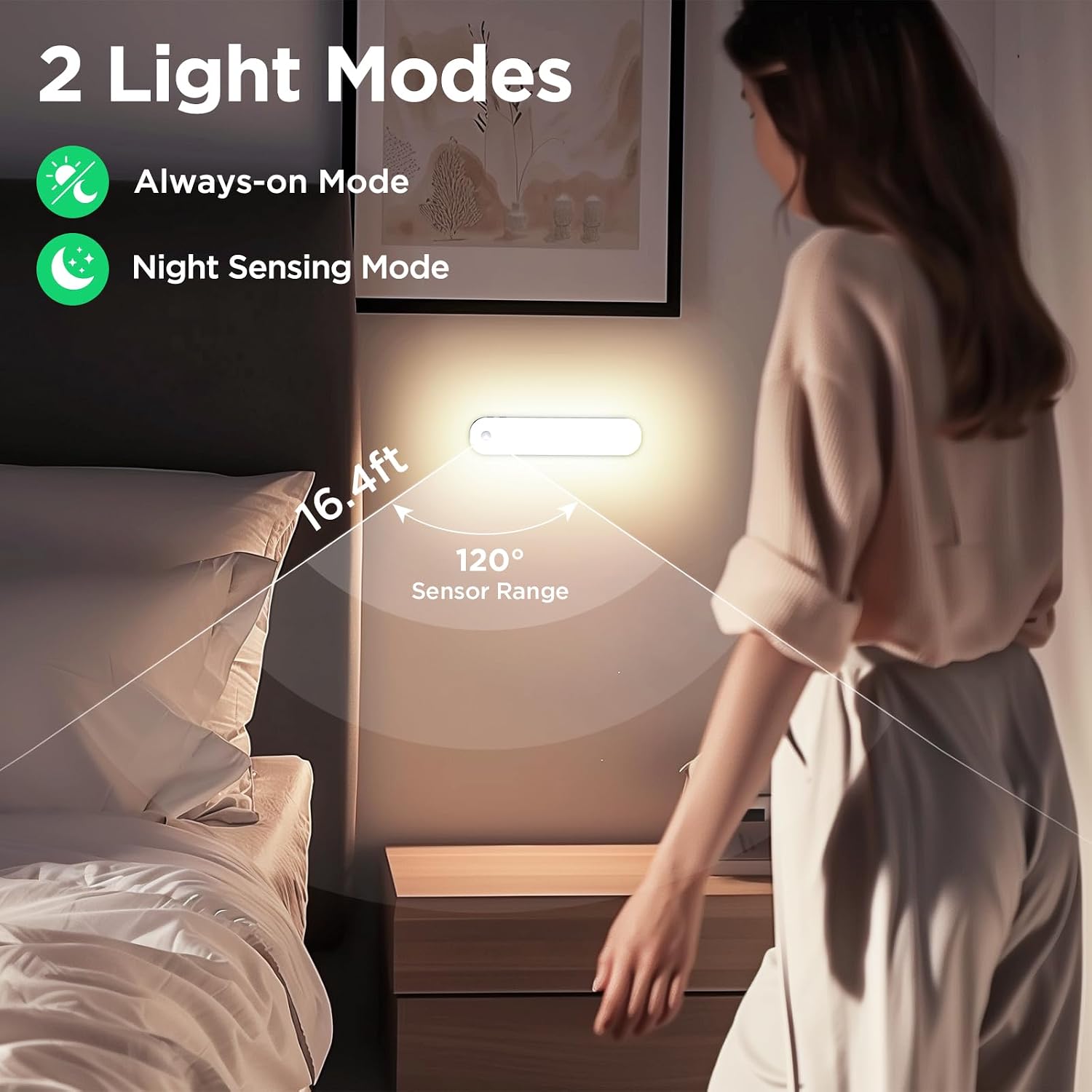 Under Cabinet Lighting, Motion Sensor Lights Indoor with Soomth Dimming, 2600mAh Rechargeable Closet Lights Wireless