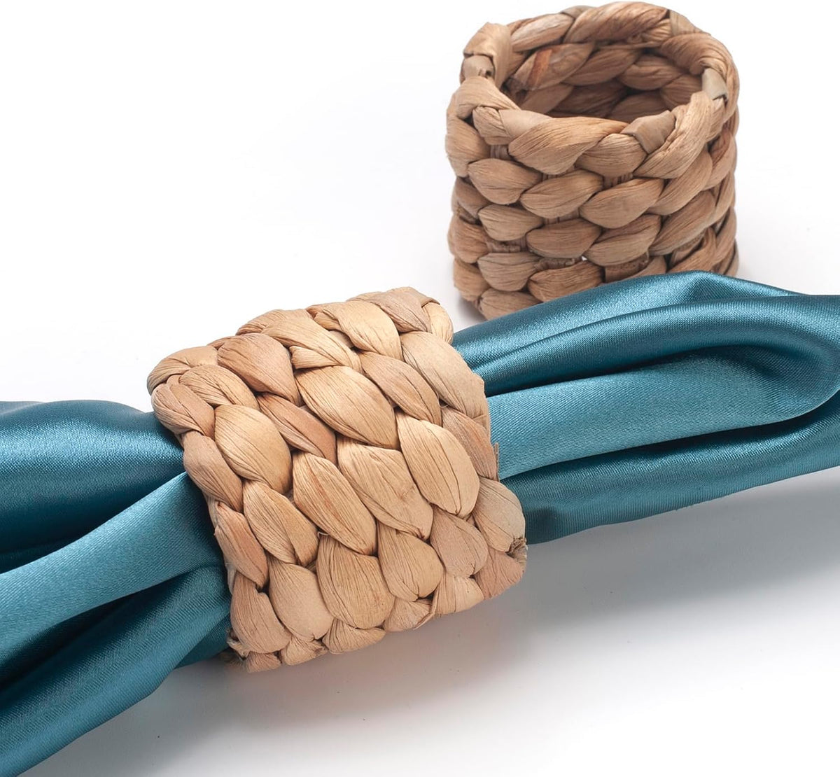 Napkin Rings Set of 24, Handmade Water Hyacinth Boho Napkin Rings, Rustic Farmhouse and Beach-Inspired Rattan Napkin