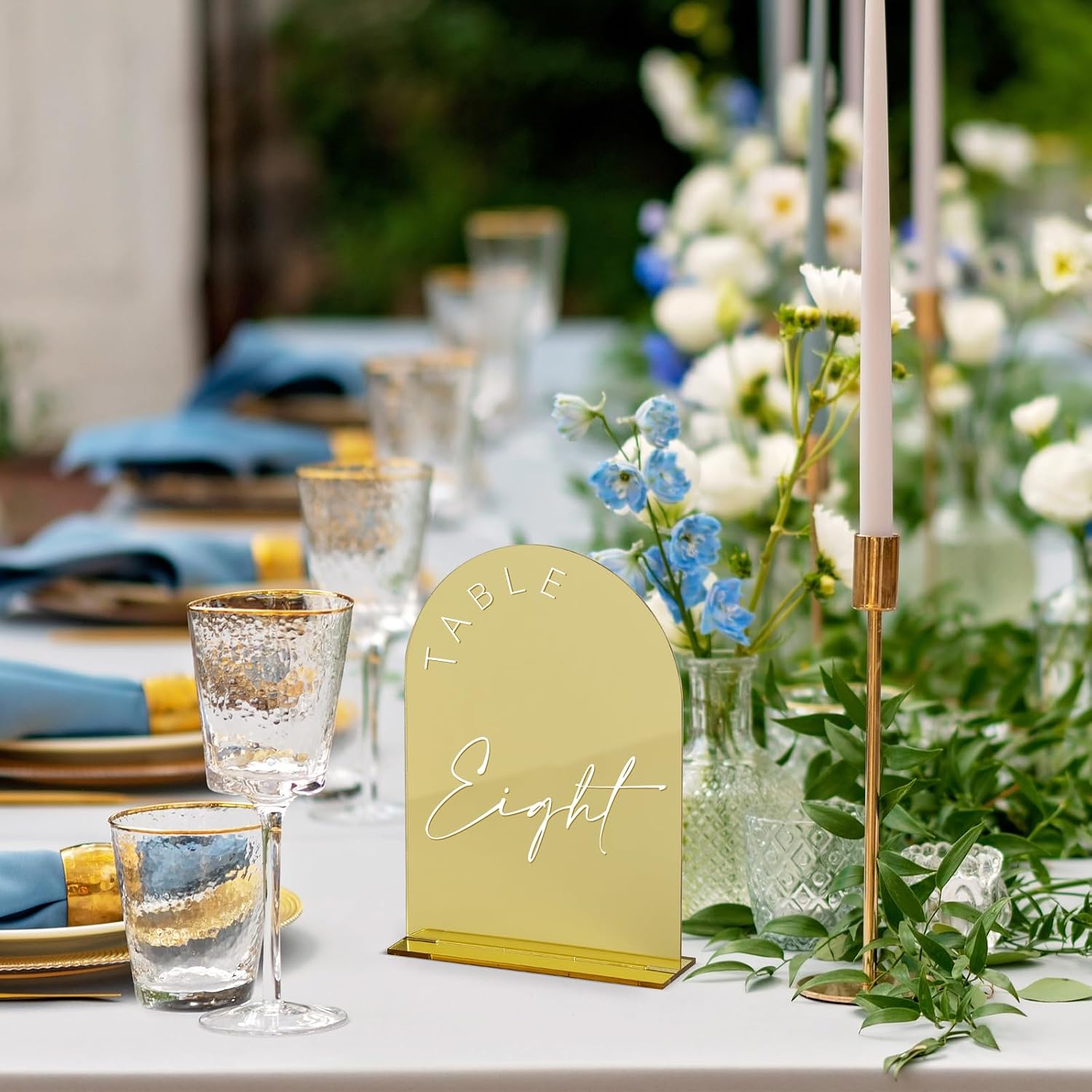 Gold Mirror Arch Wedding Table Numbers 1-25 with Stands, 5x7 Inch Acrylic Arch Sign with Holder, Gold Mirror Arched