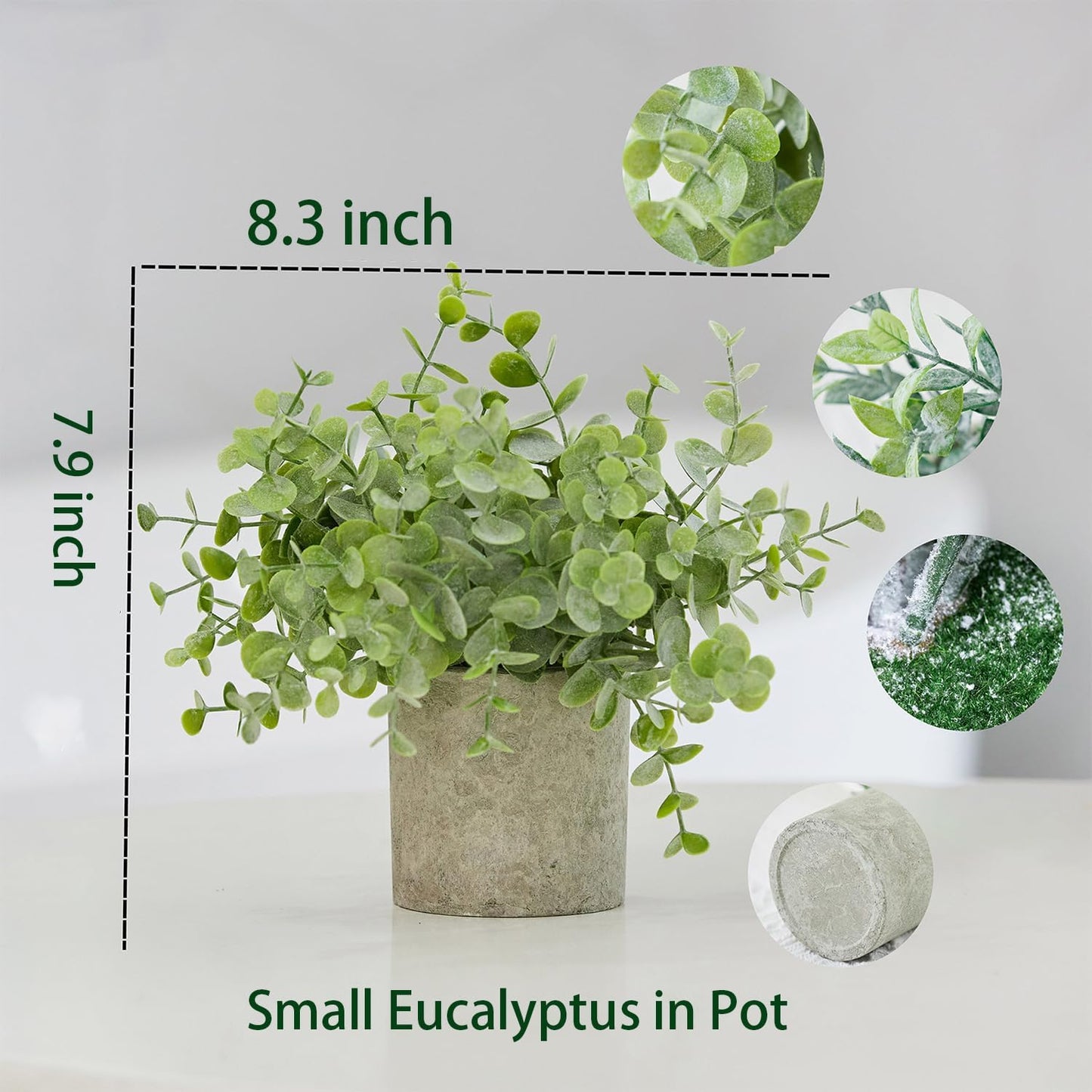 Small Potted Fake Plants Artificial Eucalyptus Realistic Bonsai / Green / Set of 3