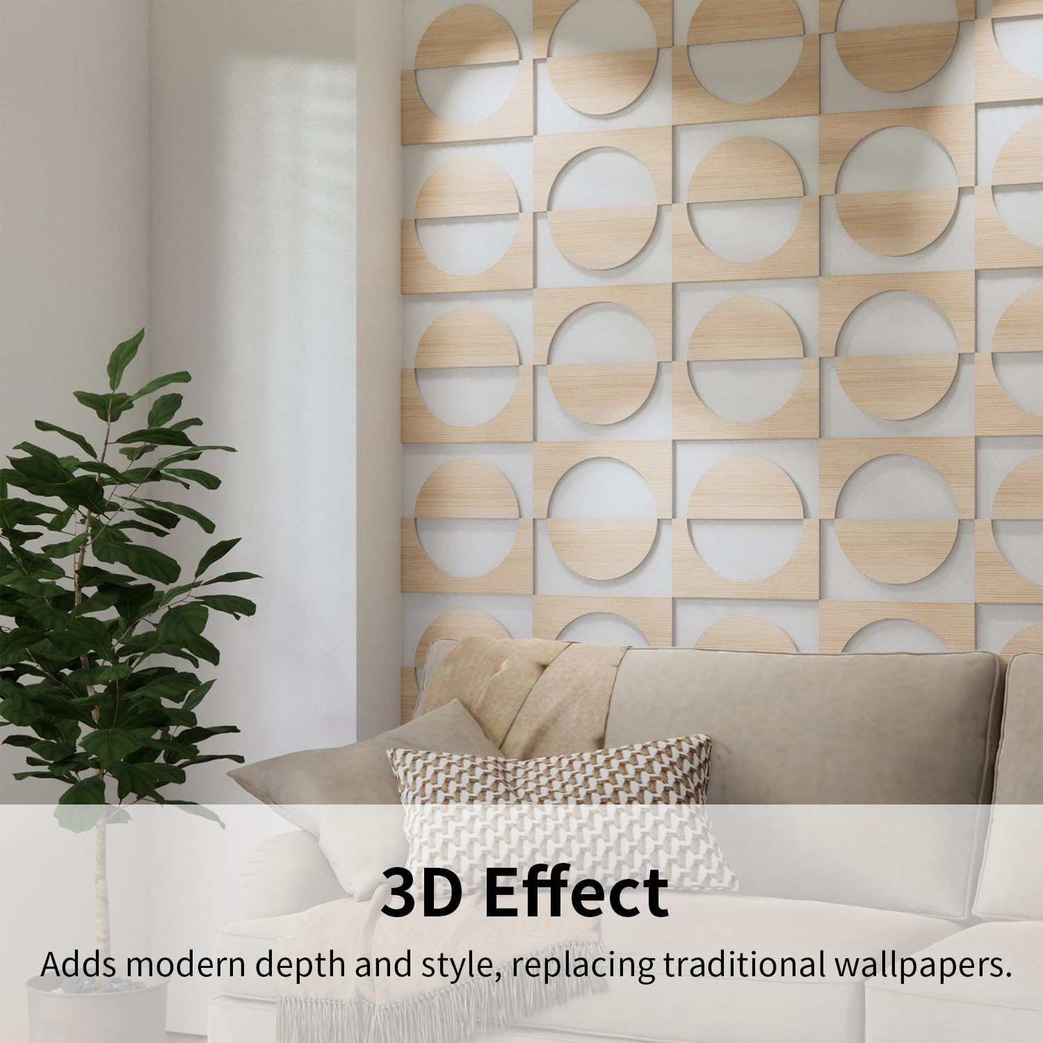 PVC Modular Decorative Fretwork Accent Wall Panels / Half Circle-oak / Set of 12