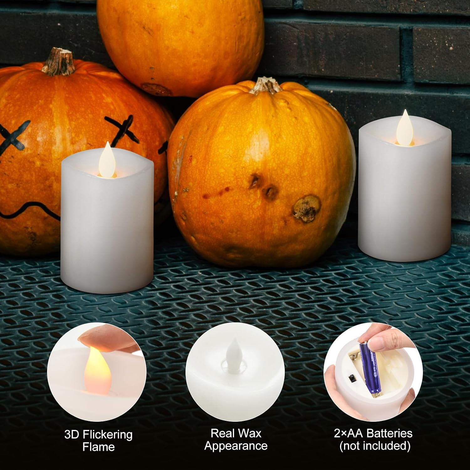 3x4 Flickering Flameless Candles Set of 3,Real Wax Pillar LED Battery Candles,with Timer,4 inch Flameless Candles with