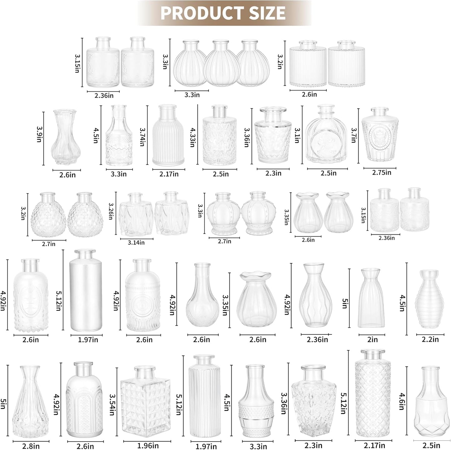 Glass Bud Vases in Bulk / Transparent / Set of 40