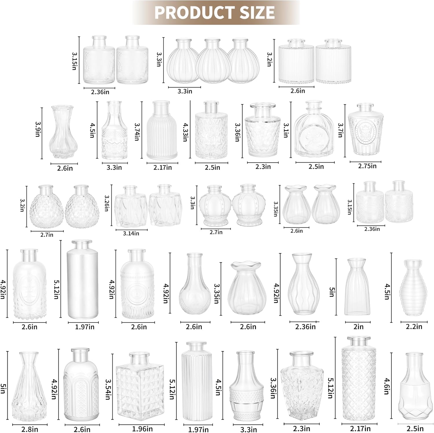 Glass Bud Vases in Bulk / Transparent / Set of 40