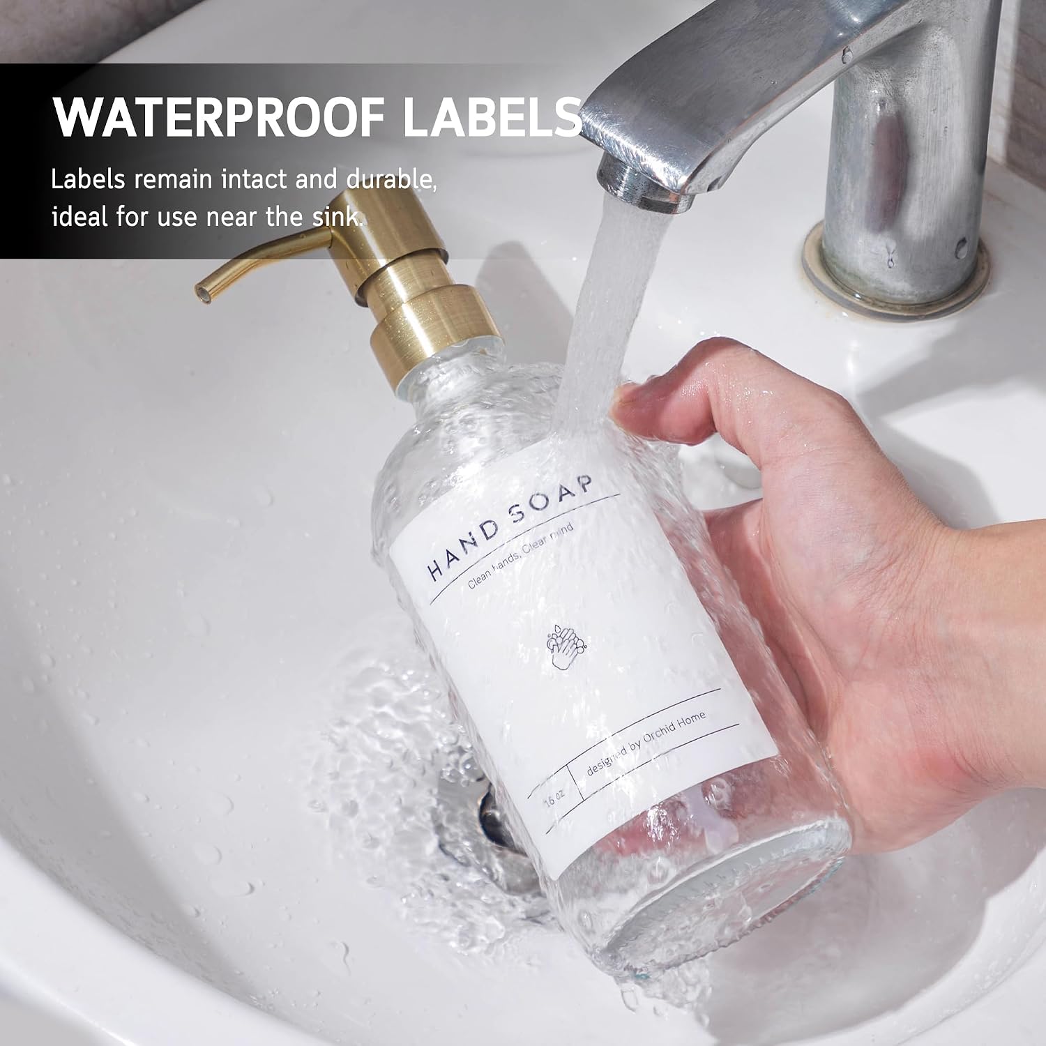 [Luxury] Kitchen Soap Dispenser Set - 16OZ Clear Glass Bottle, Stainless Steel Pump, Instant Dry Tray, Waterproof