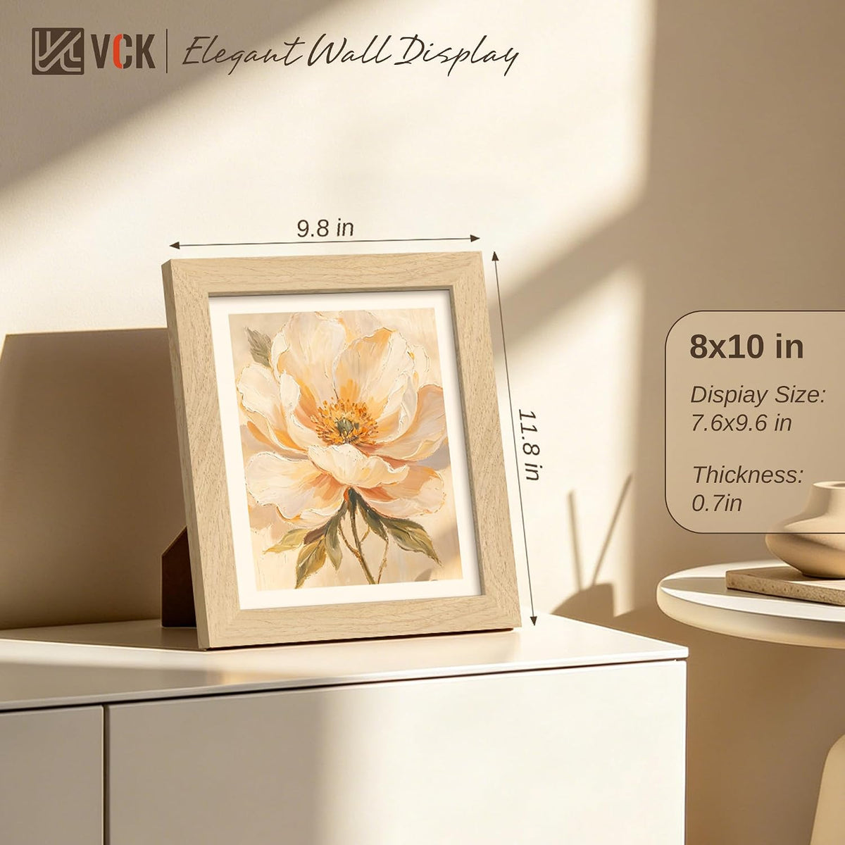 VCK 8x10 Picture Frames Set of 6, Natural Solid Wood, Wall/Tabletop Display | Wide Border, Light Woodgrain
