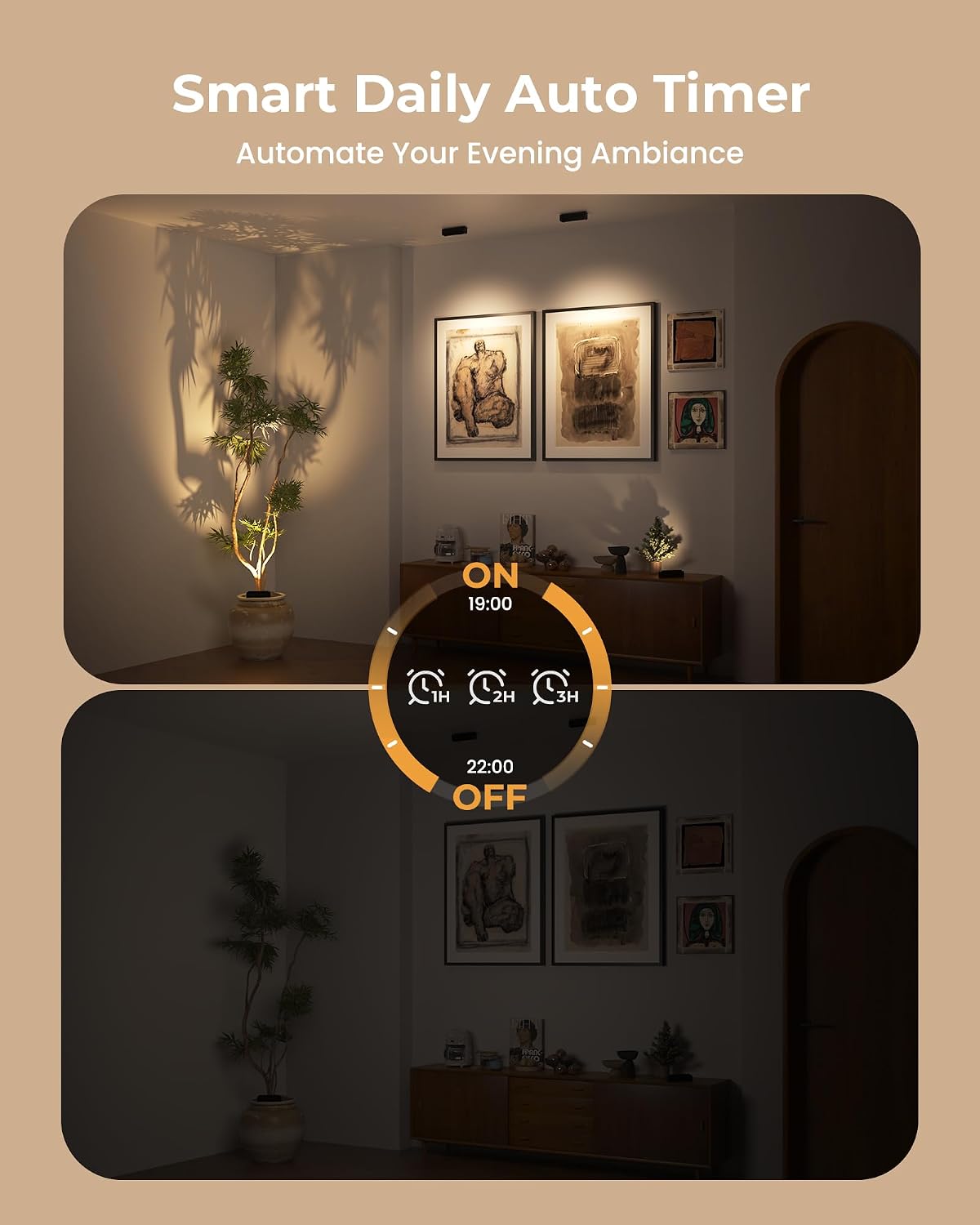 PopoIron Indoor Spotlights with Daily Auto Timer, 5500mAh Rechargeable Picture Lights, Wireless Accent Lighting