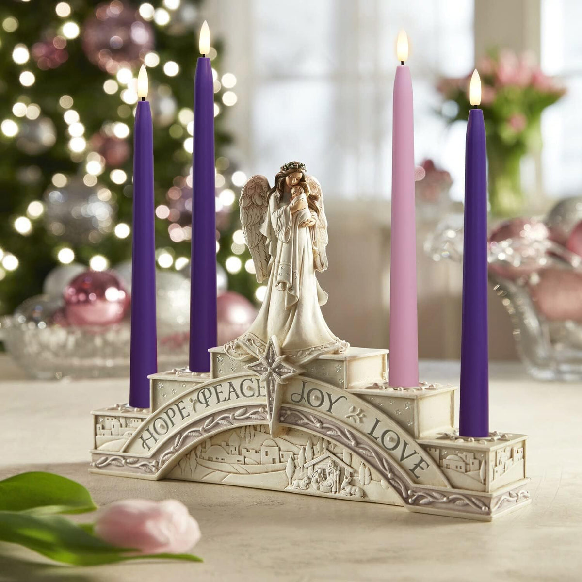 Stmarry Flameless Advent Candles, Set of 4 - Flickering LED Flame, 11 Inch Taper Candlesticks, Remote Controlled