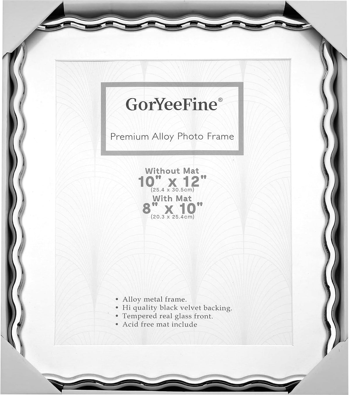 Silver 10x12'' Heavy-Duty Zinc Alloy Picture Frames with Acid Free Mat for 8x10'',Wave Design Silver Picture Frame with