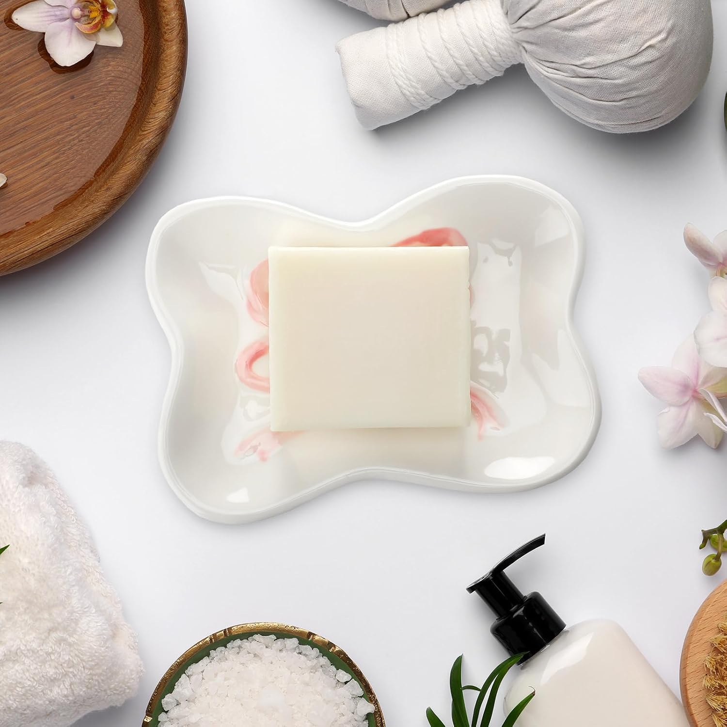 Bow Girls Soap Dish Bathroom Decor Coquette Ceramic Cleaner Dish Bow Soap Holder Aesthetic / Pink