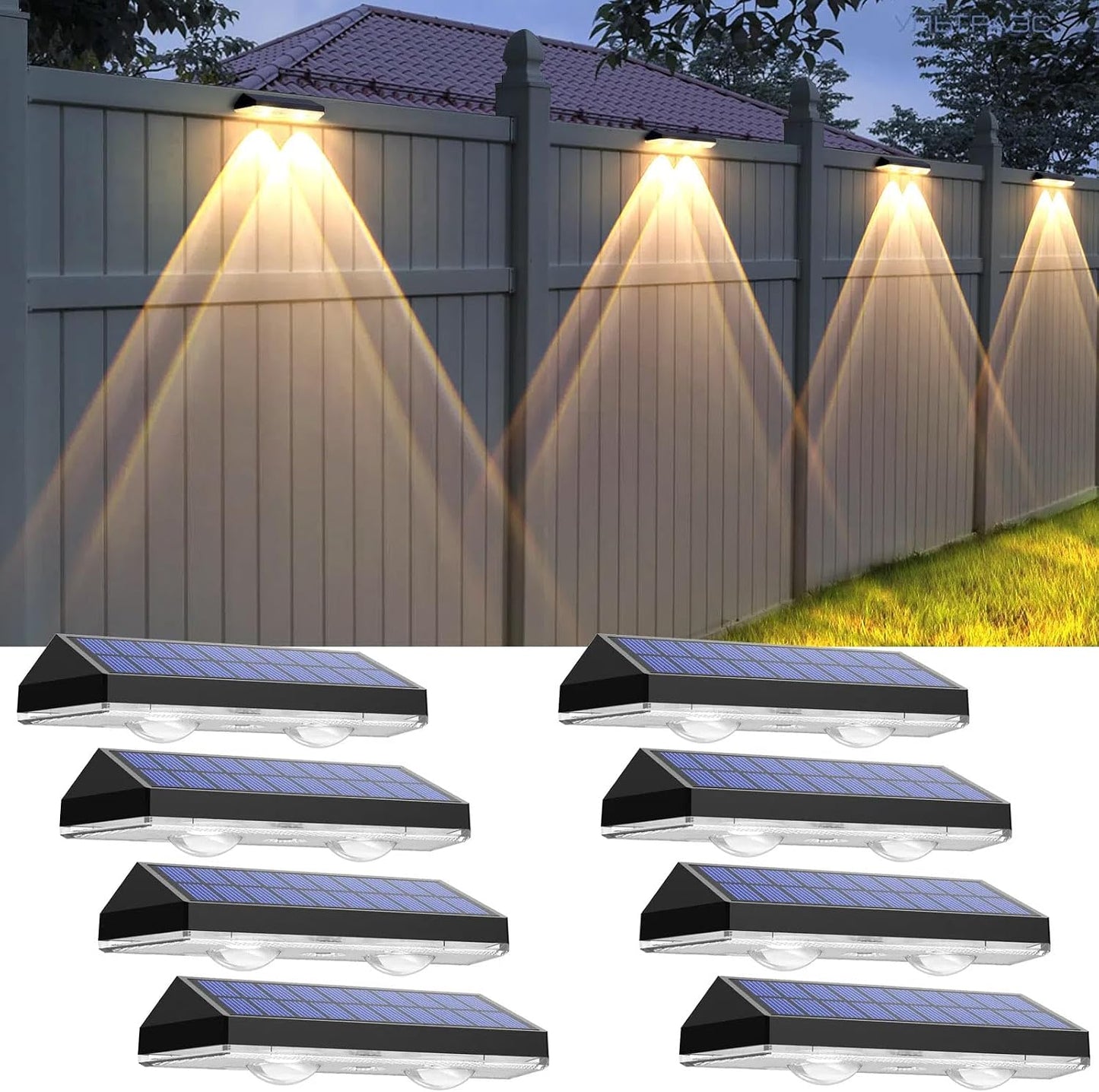 Solar Fence Lights Outdoor, 2700/4000/6000K 3 Mode, 8-12H, Black, 8 Pack