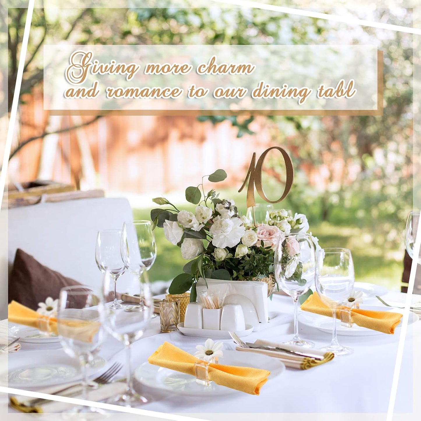 12 Pcs Acrylic Napkin Rings Clear Napkin Holder Bulk | Square Flower Bud Vase Combo for Wedding, Birthday Banquet Table