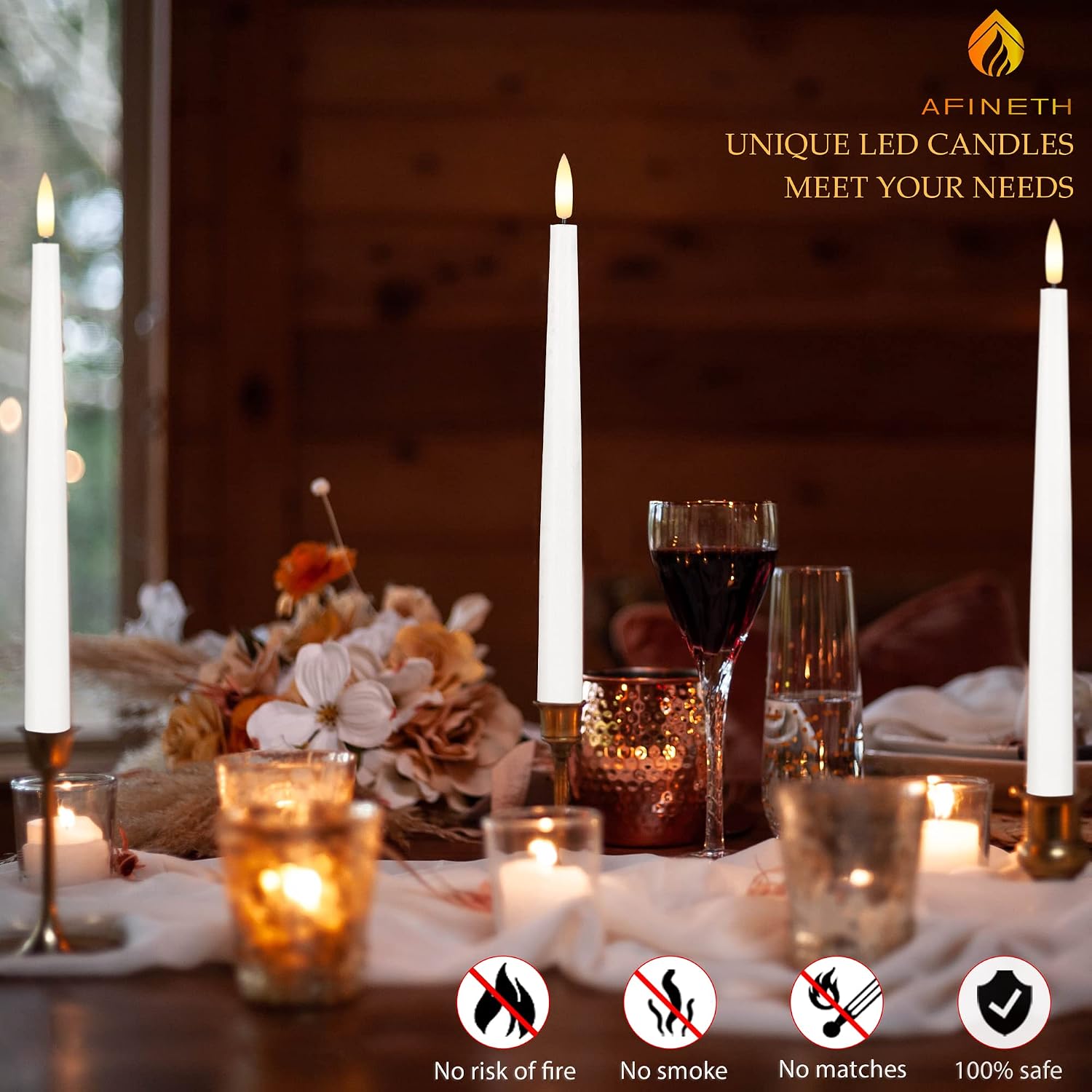 Flameless Taper Candles with 3D Wick, 11.4" Real Wax LED Candles with Remote and Timer, 6 Pack Flickering Candlesticks