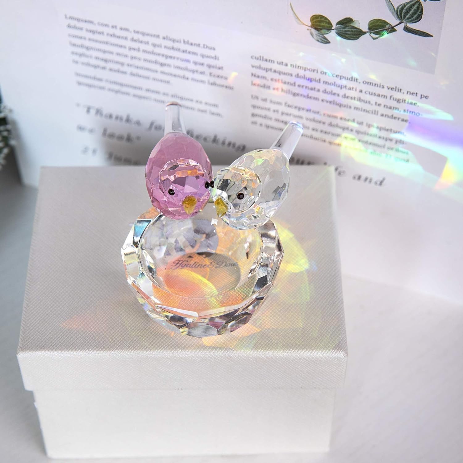 3.3'' Crystal Bird Figurine Collectible Art Glass Animal Figurines Table Home Decor / Double Birds