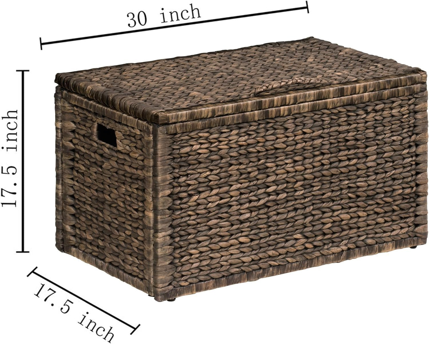 Metal Frame / Heavy-duty Water Hyacinth Wicker Storage Trunk / Brown Wash / 30 x 17.5